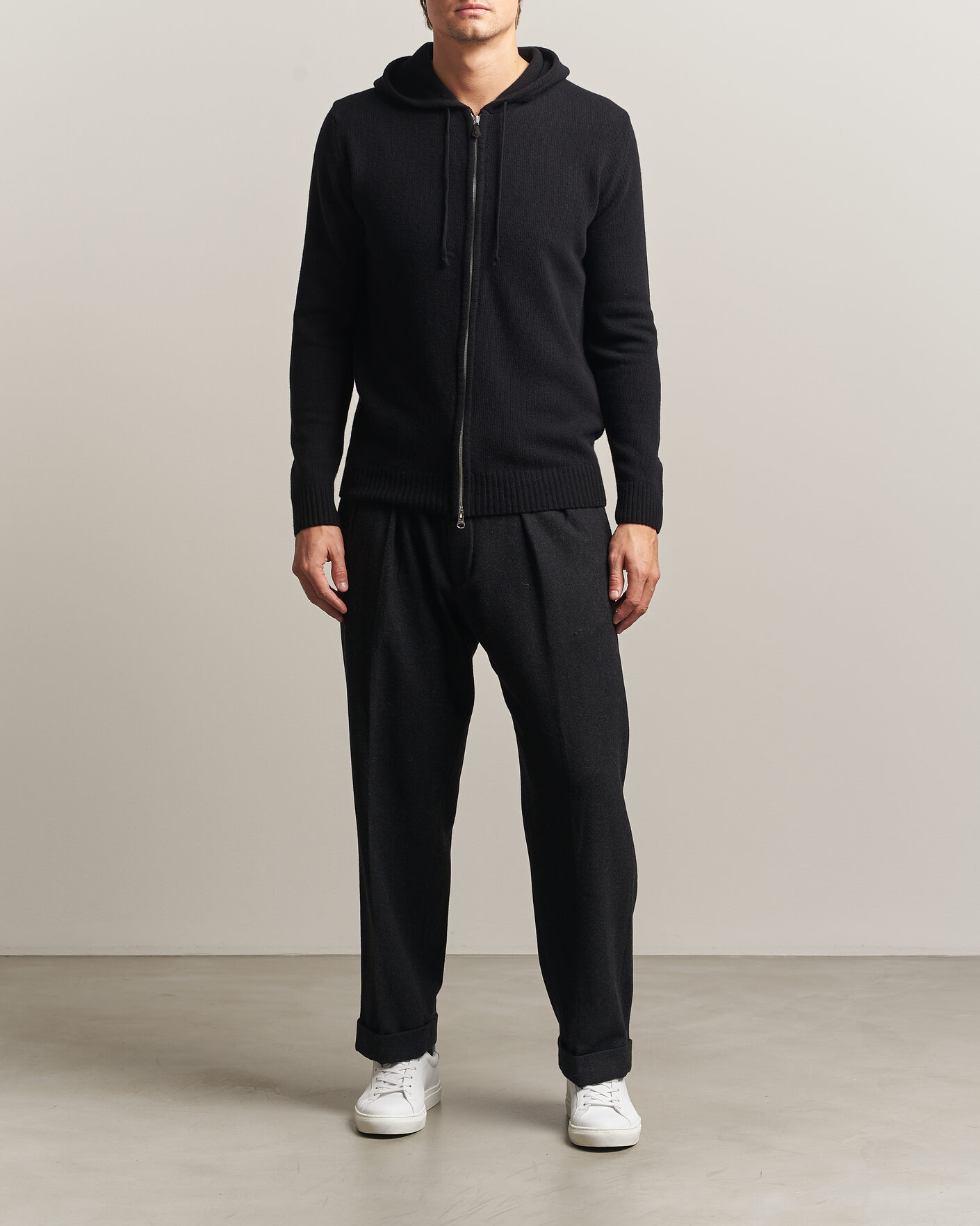 Herre | Trøjer | Stenströms | Brushed Merino Full-Zip Hood Black