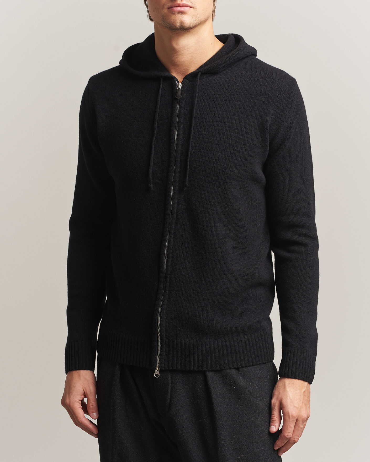 Herre | Trøjer | Stenströms | Brushed Merino Full-Zip Hood Black