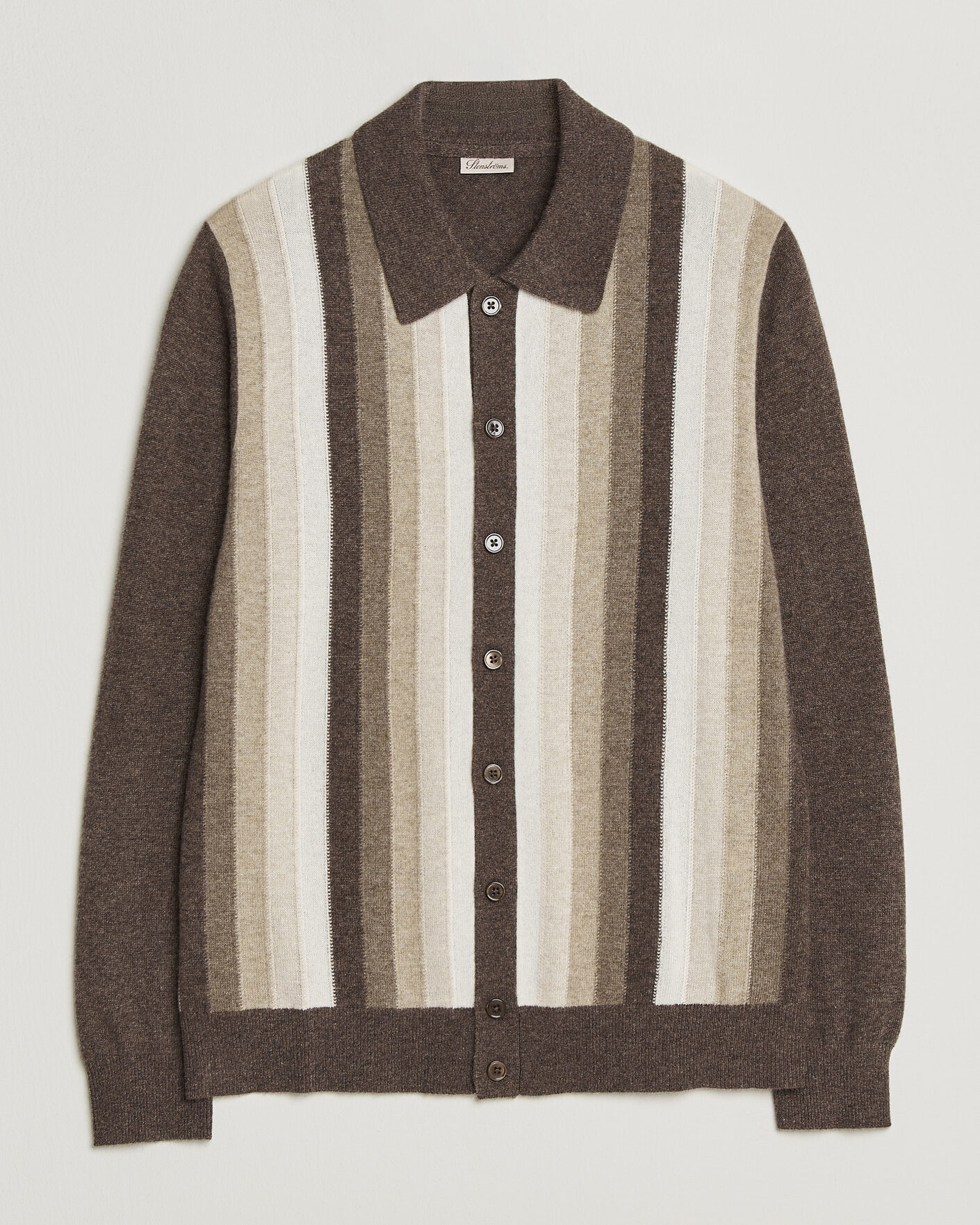 Herre | Trøjer | Stenströms | Cashmere Striped Polo Cardigan Brown