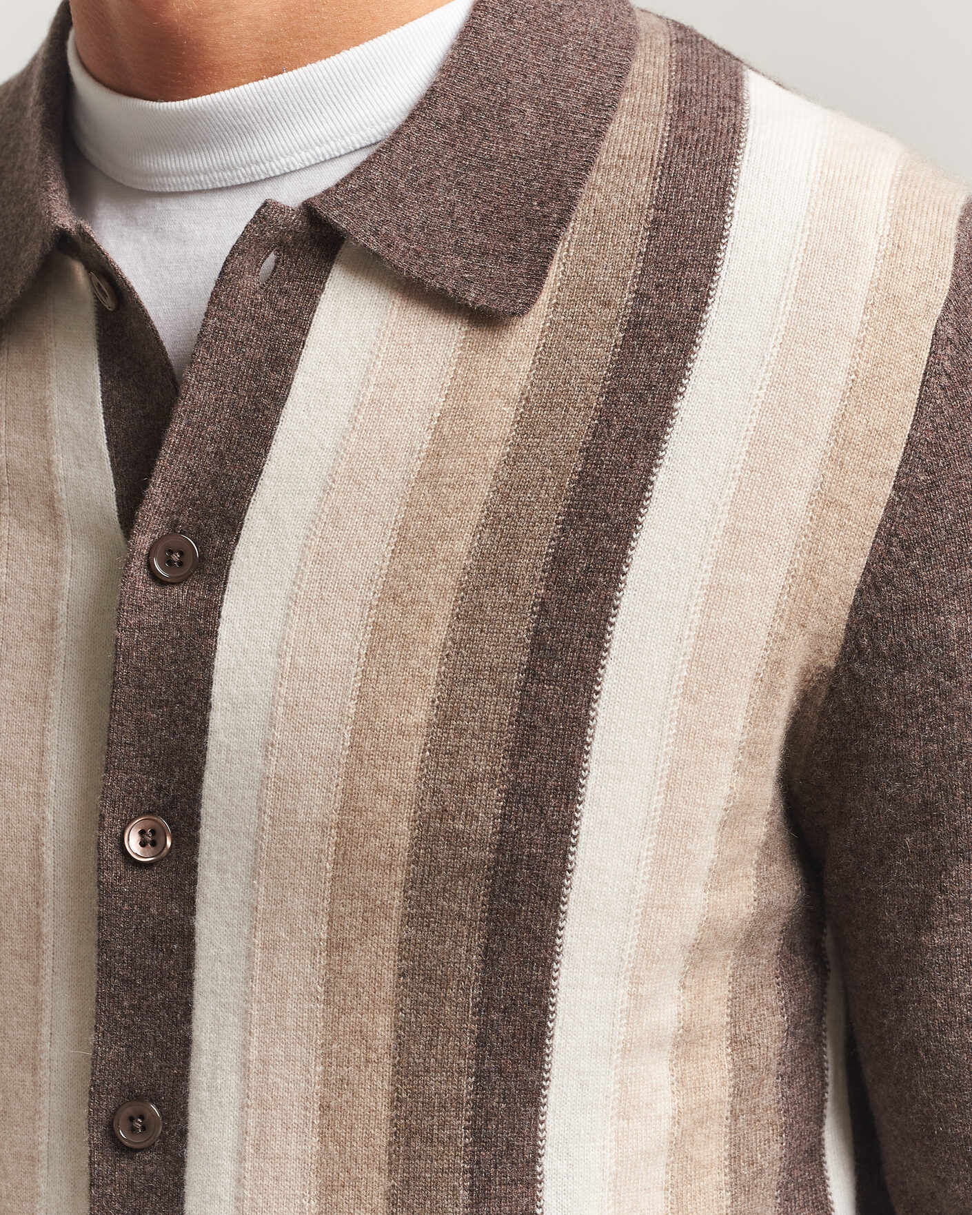 Herre | Trøjer | Stenströms | Cashmere Striped Polo Cardigan Brown