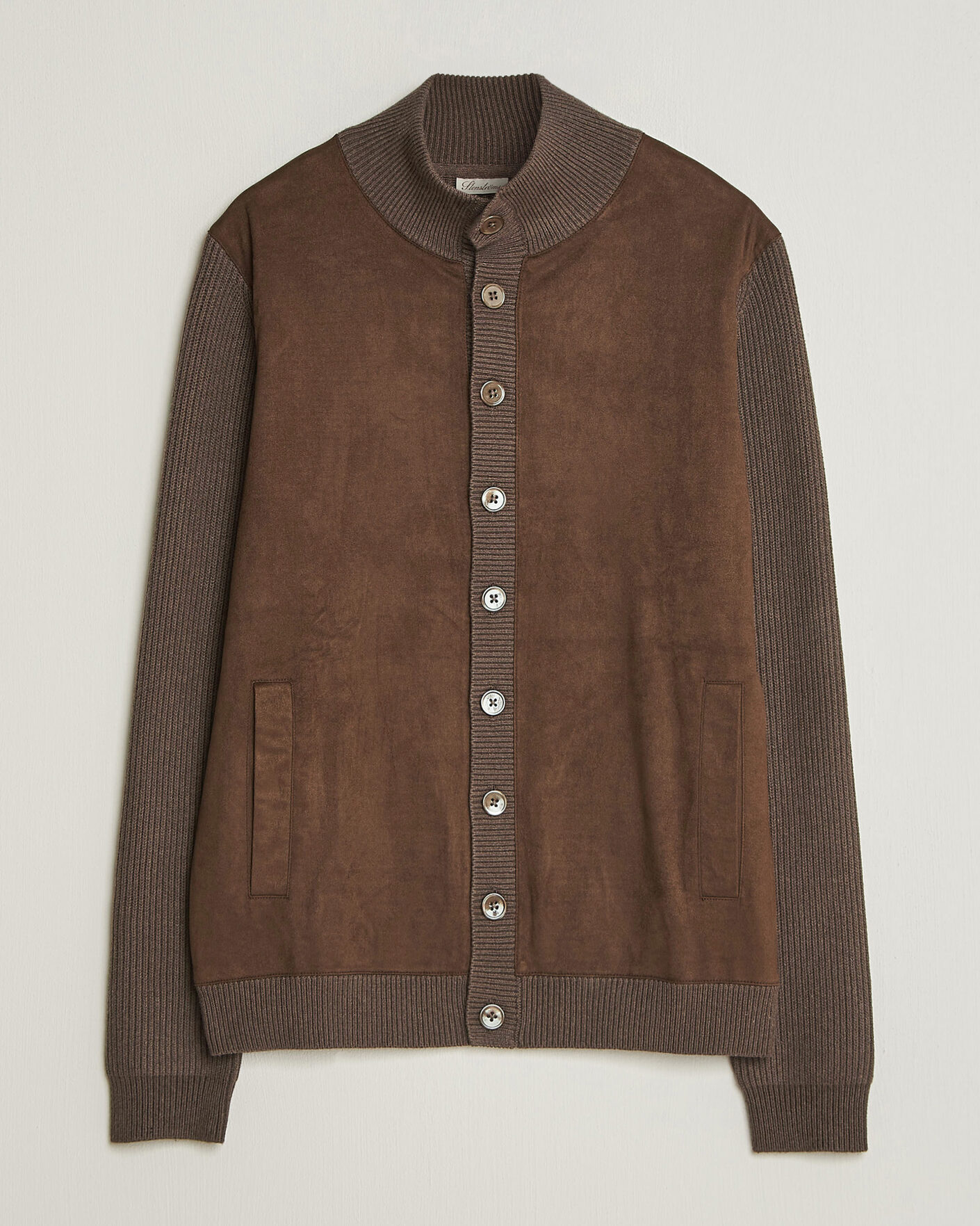 Herre | Trøjer | Stenströms | Knitted Hybrid Alcantara Jacket Brown