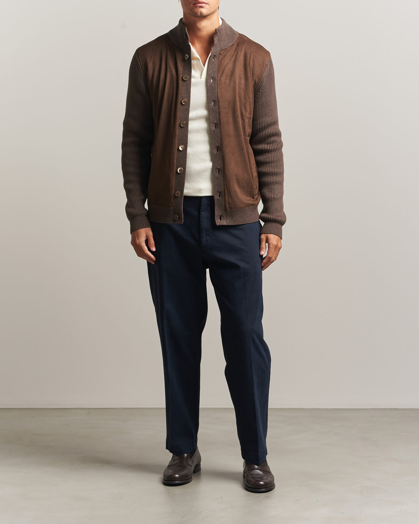 Herre | Trøjer | Stenströms | Knitted Hybrid Alcantara Jacket Brown