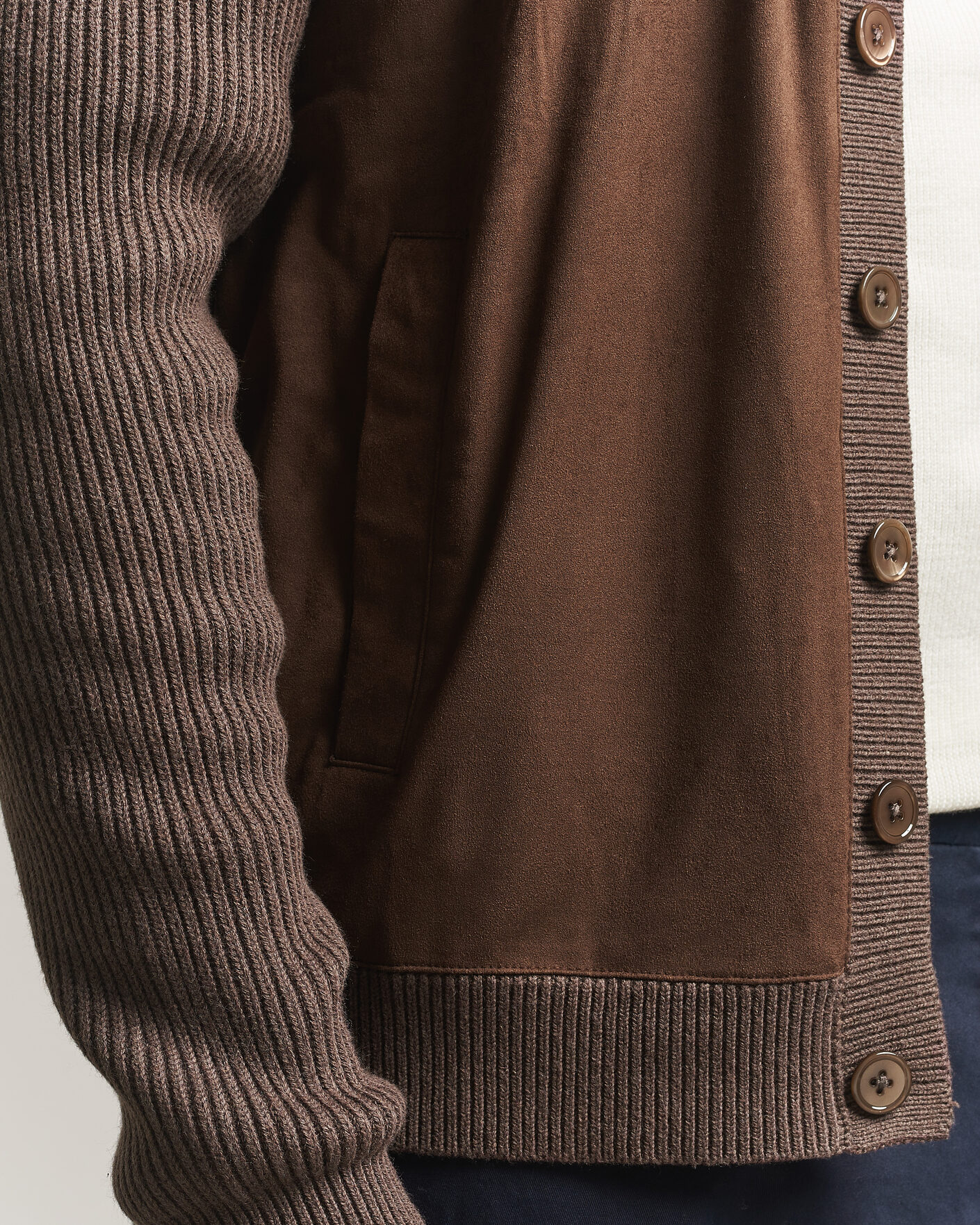 Herre | Trøjer | Stenströms | Knitted Hybrid Alcantara Jacket Brown