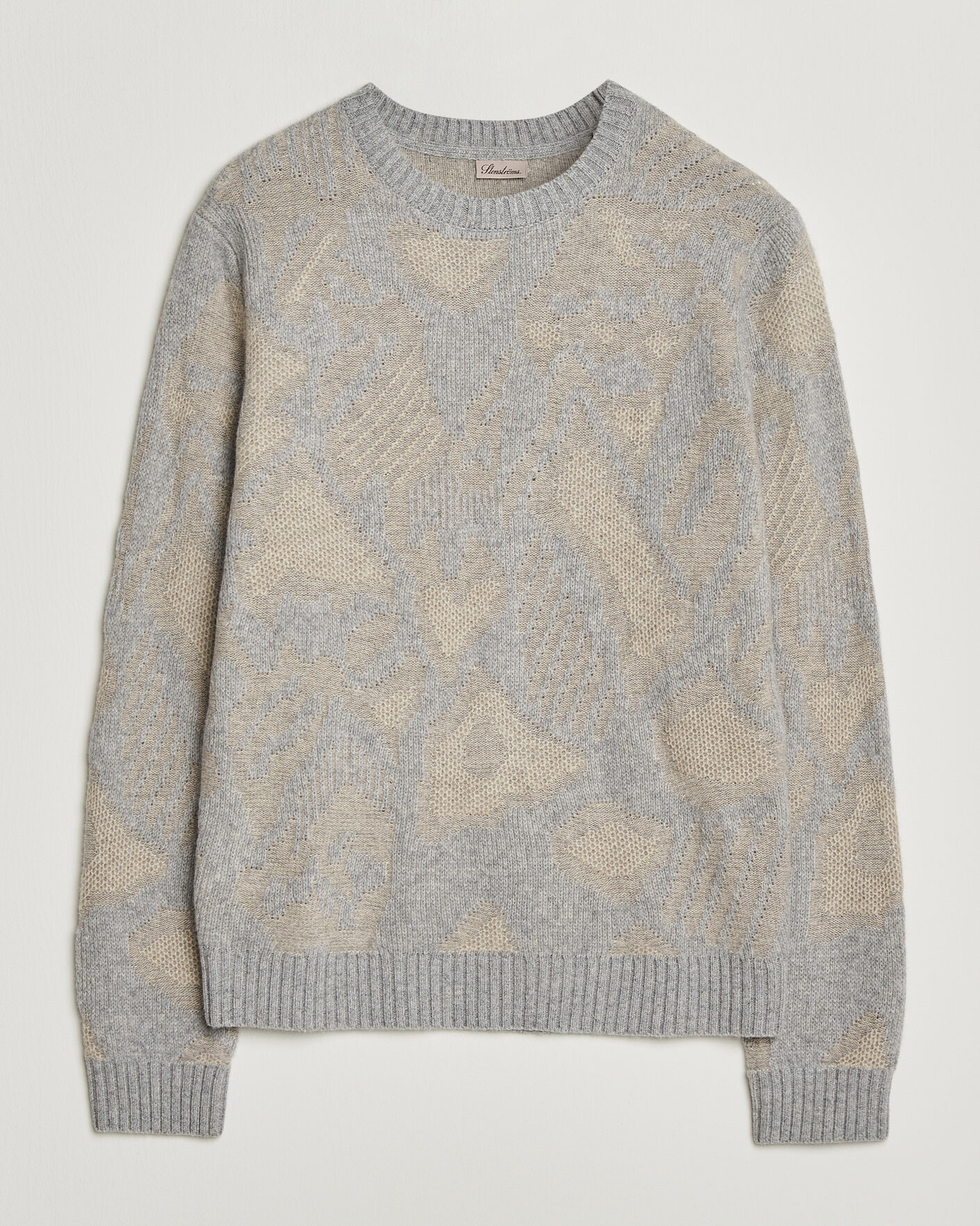 Herre | Trøjer | Stenströms | Knitted Jaquard Yak/Merino Sweater Beige Grey