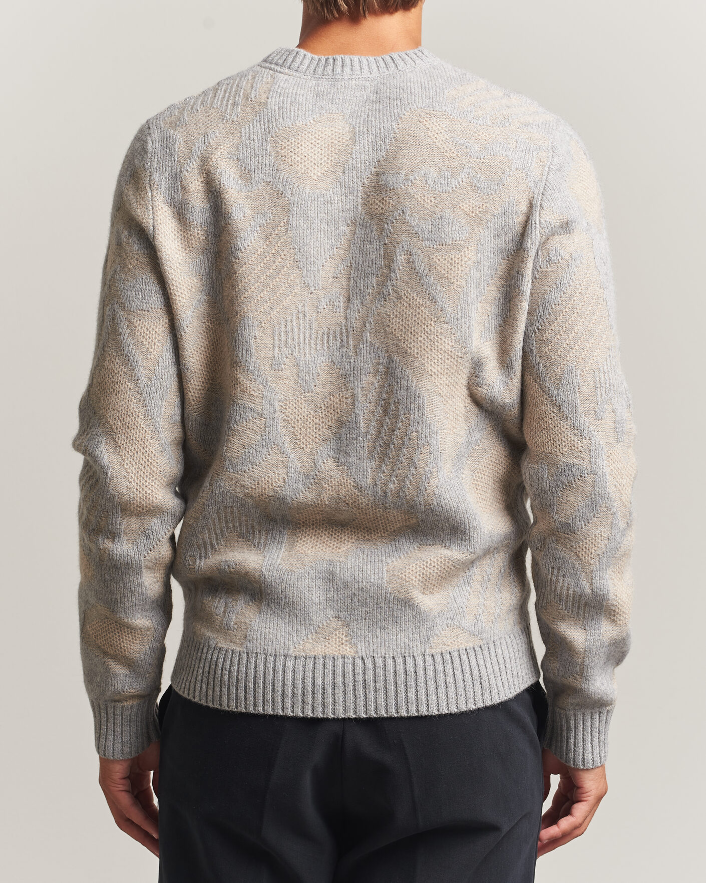 Herre | Trøjer | Stenströms | Knitted Jaquard Yak/Merino Sweater Beige Grey