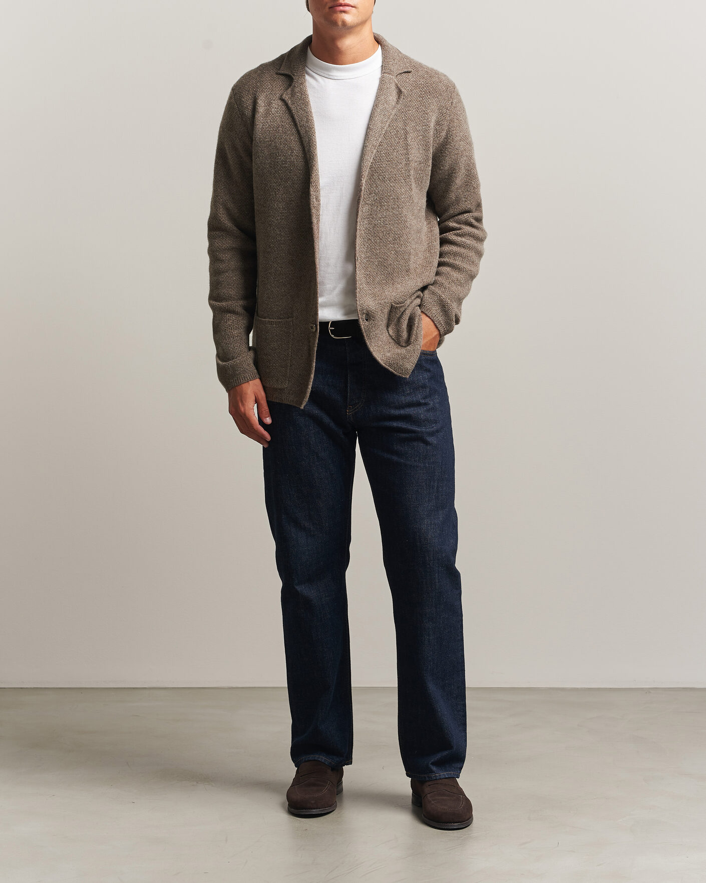Herre | Trøjer | Stenströms | Knitted Yak/Merino Cardigan Blazer Brown