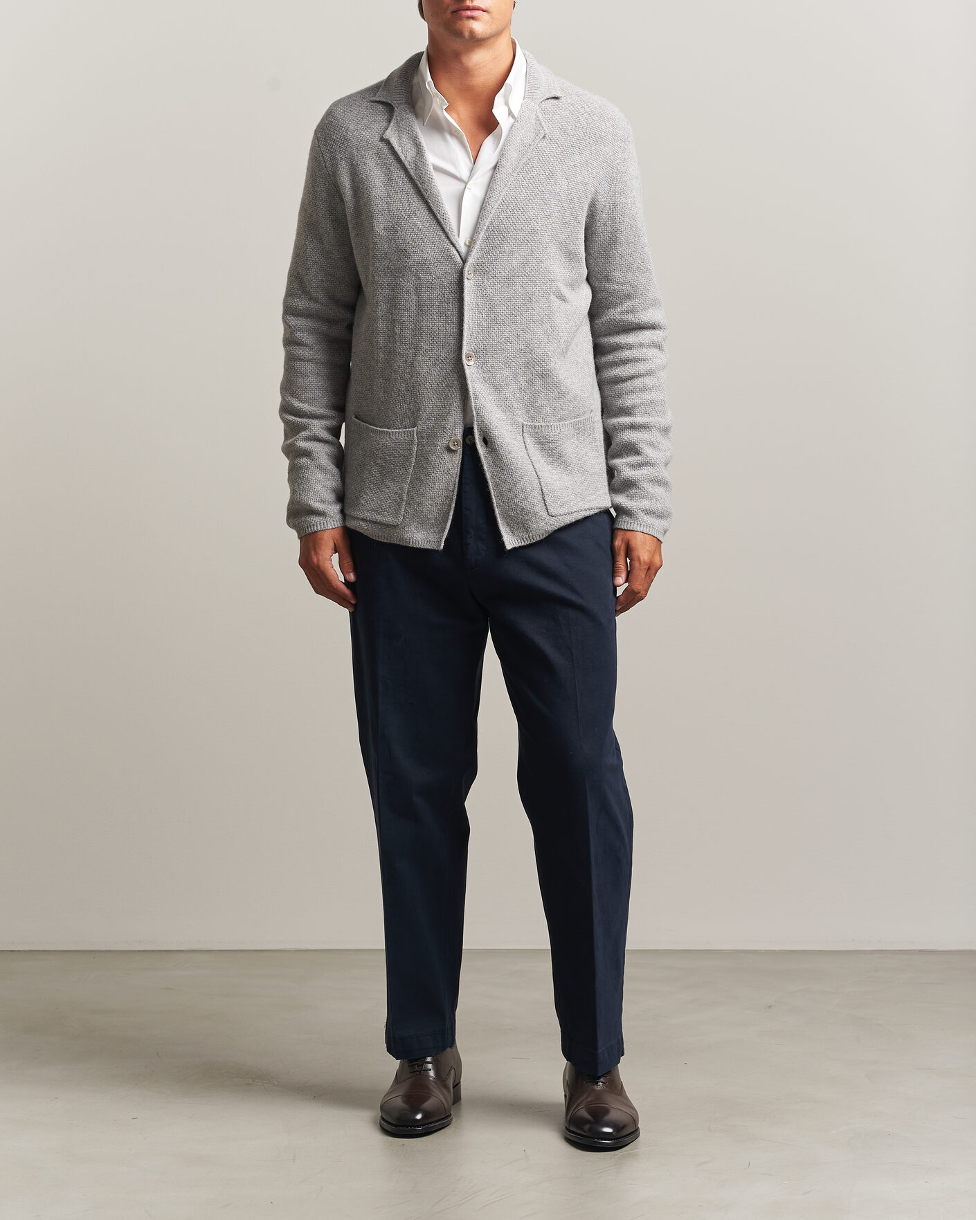 Herre | Trøjer | Stenströms | Knitted Yak/Merino Cardigan Blazer Grey
