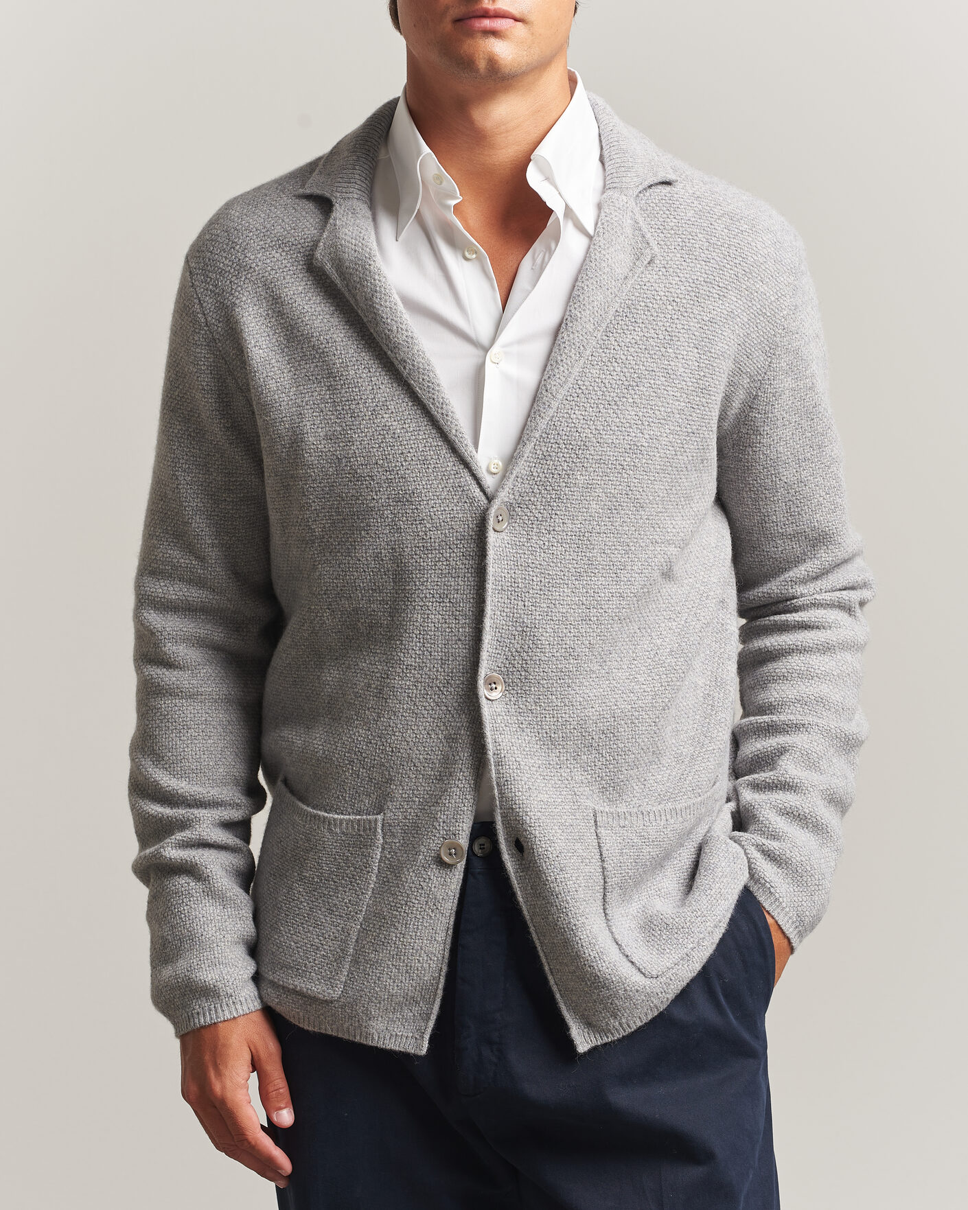Herre | Trøjer | Stenströms | Knitted Yak/Merino Cardigan Blazer Grey