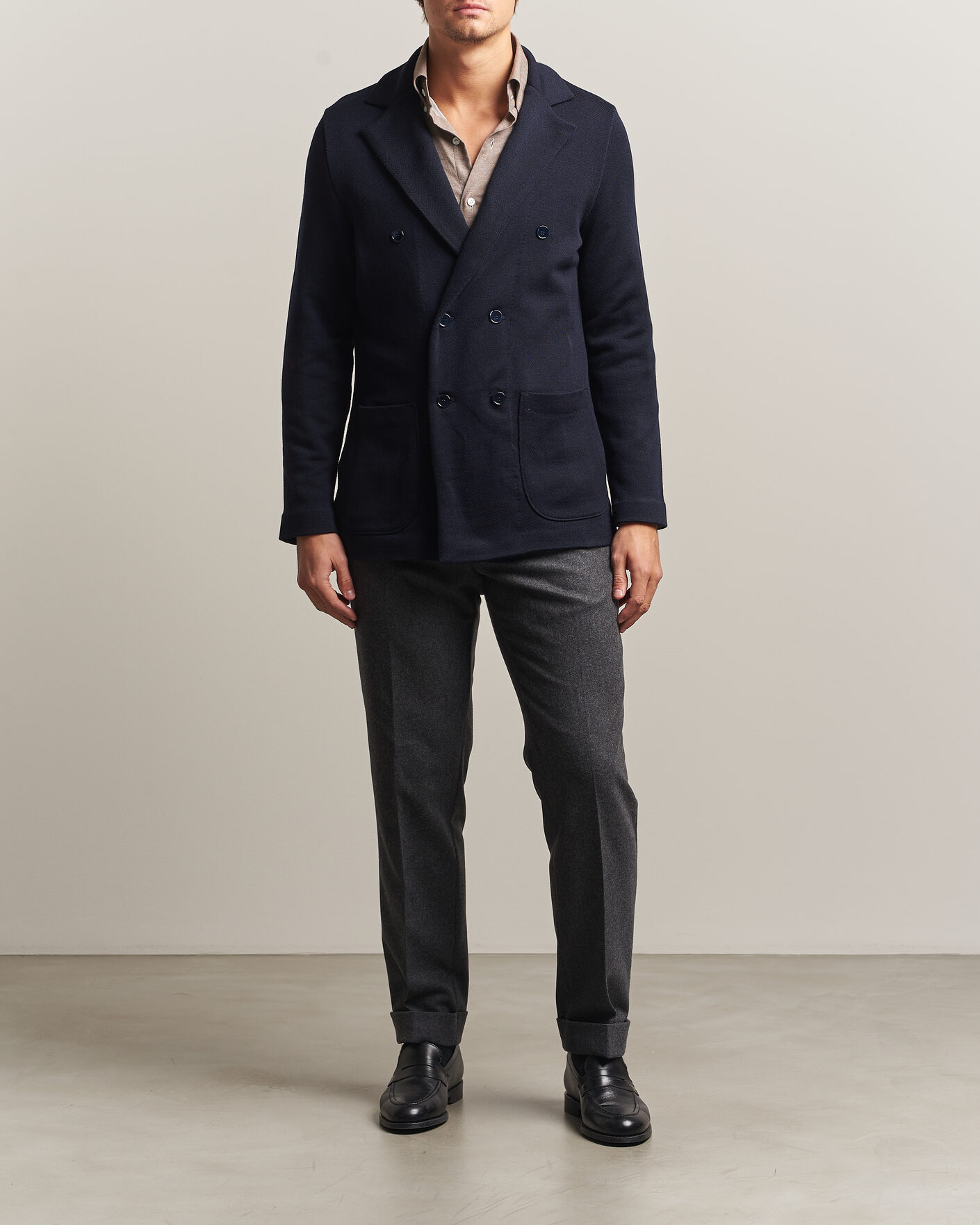 Herre | Blazere & jakker | Stenströms | Knitted Herringbone DB Wool Blazer Navy