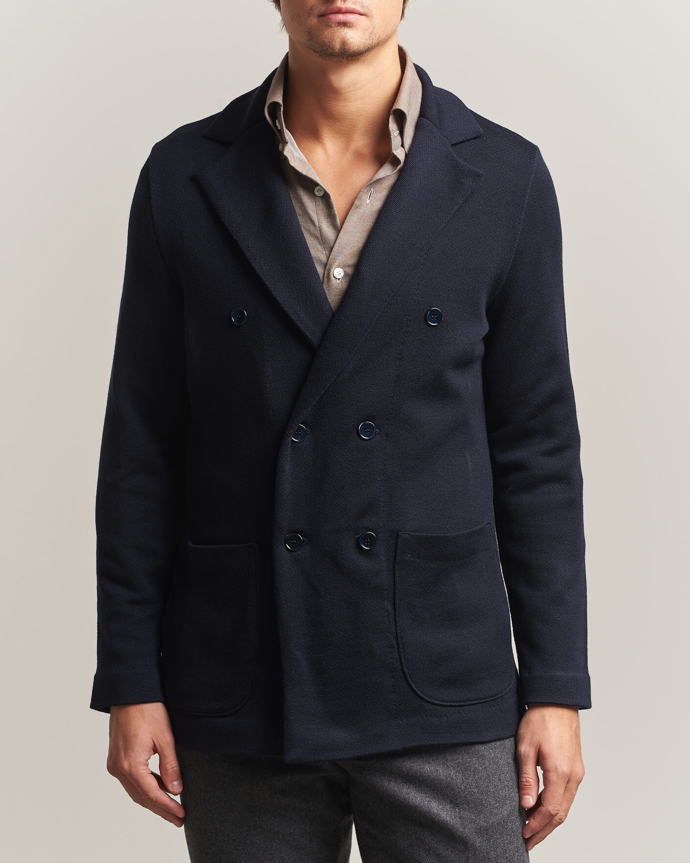 Herre | Blazere & jakker | Stenströms | Knitted Herringbone DB Wool Blazer Navy