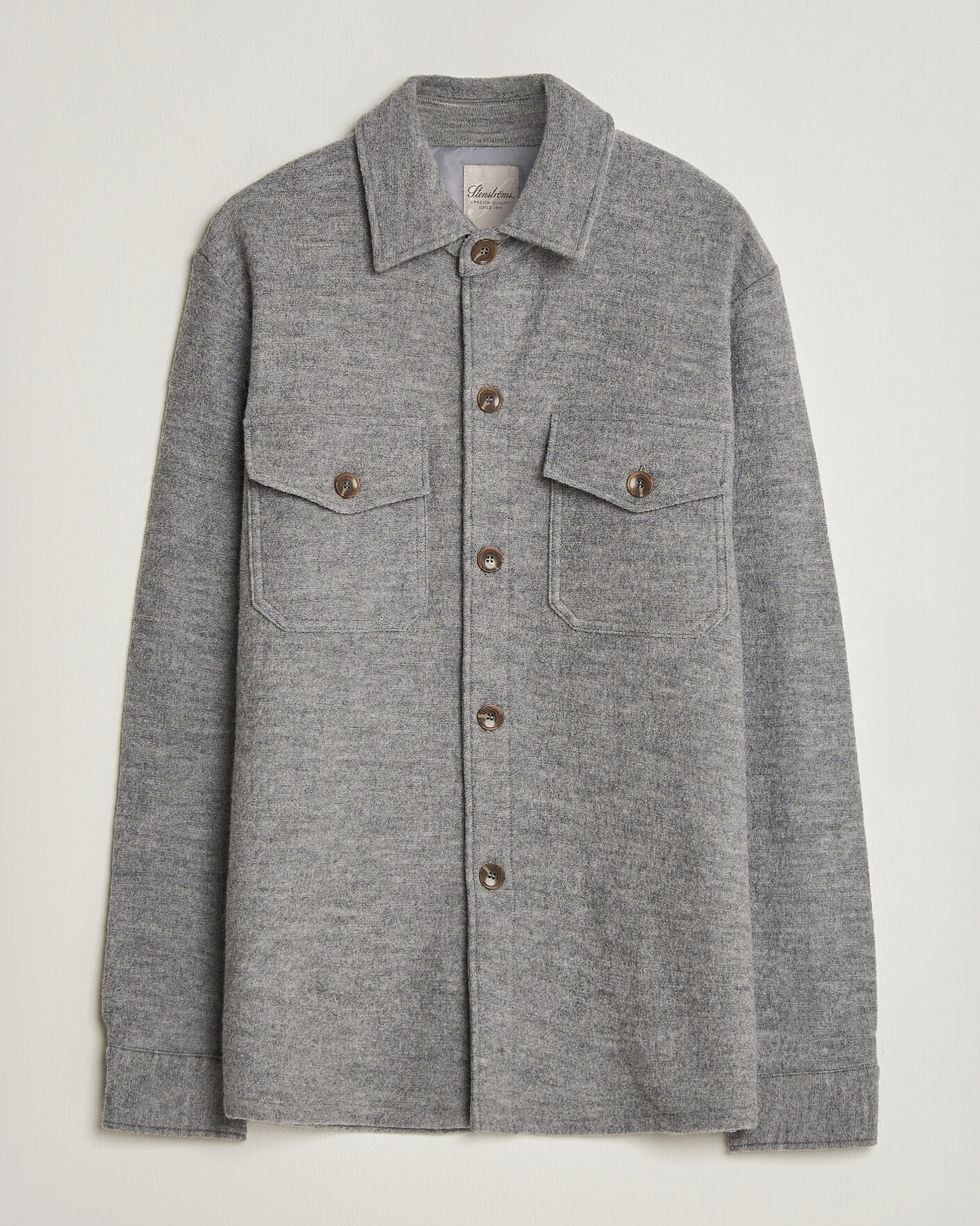 Herre | Skjorter | Stenströms | Felted Wool Overshirt Grey