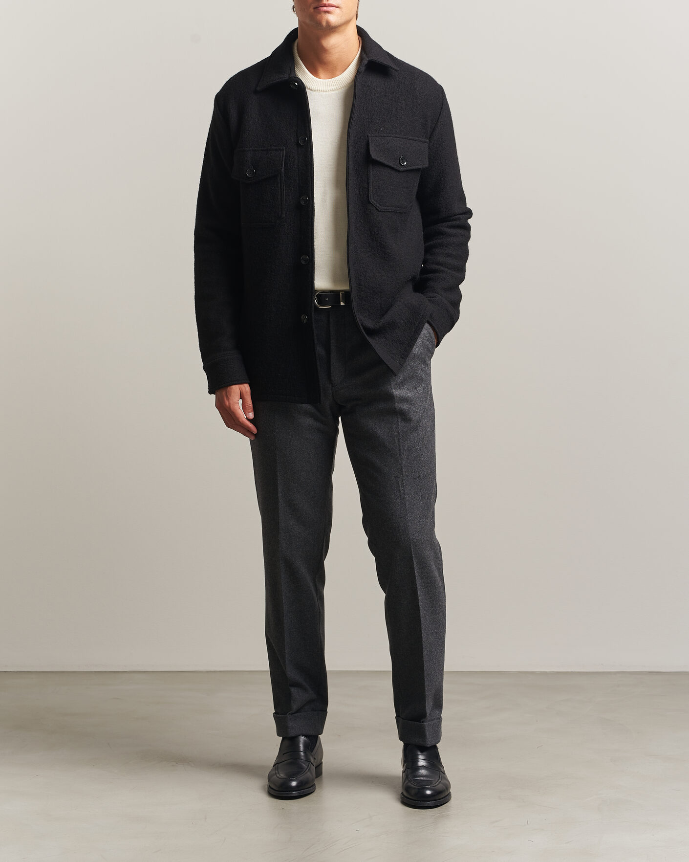 Herre | Skjorter | Stenströms | Felted Wool Overshirt Black