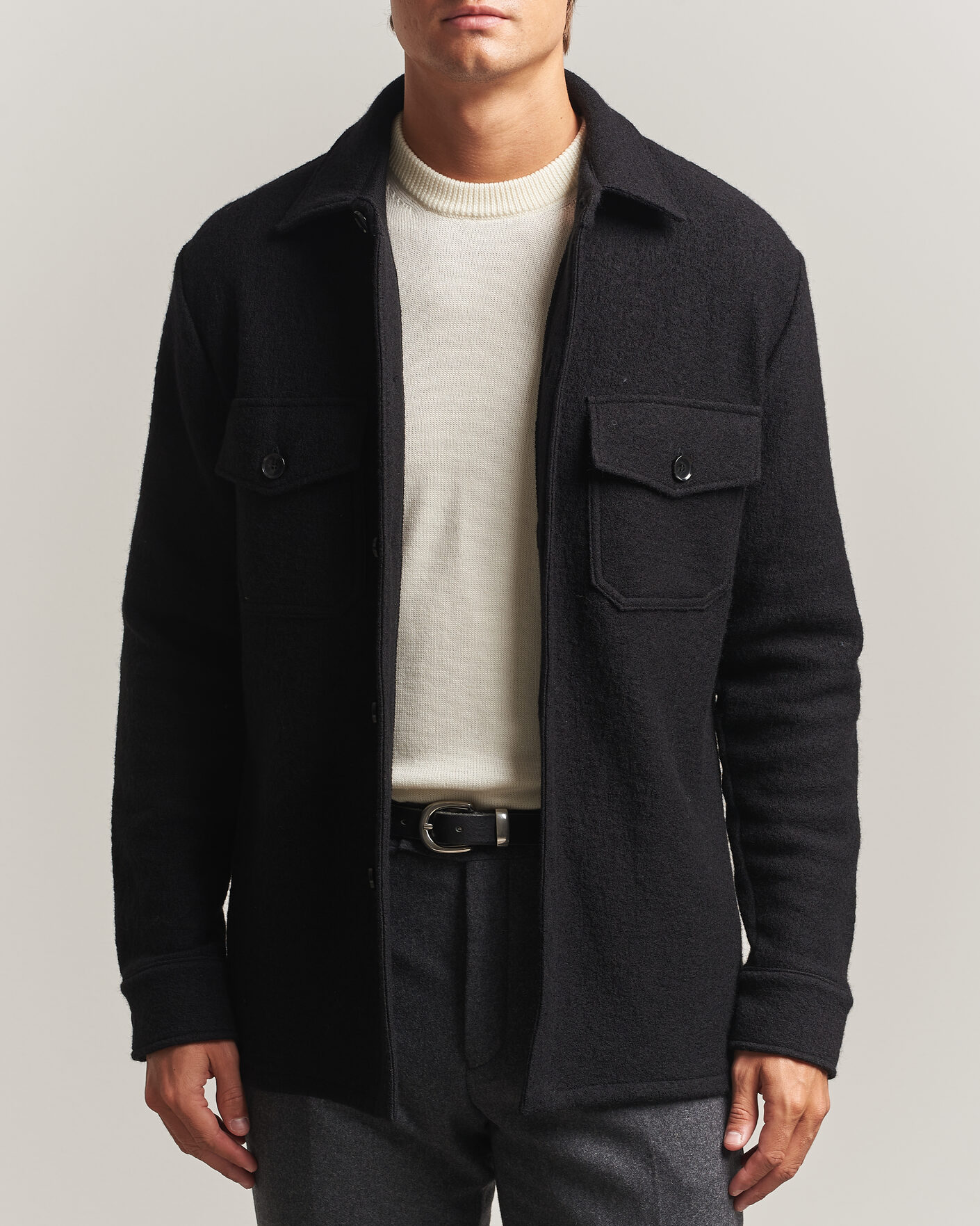 Herre | Skjorter | Stenströms | Felted Wool Overshirt Black