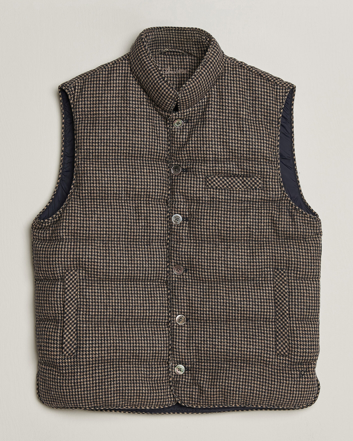 Herre | Veste | Stenströms | Padded Houndstooth Wool Vest Brown