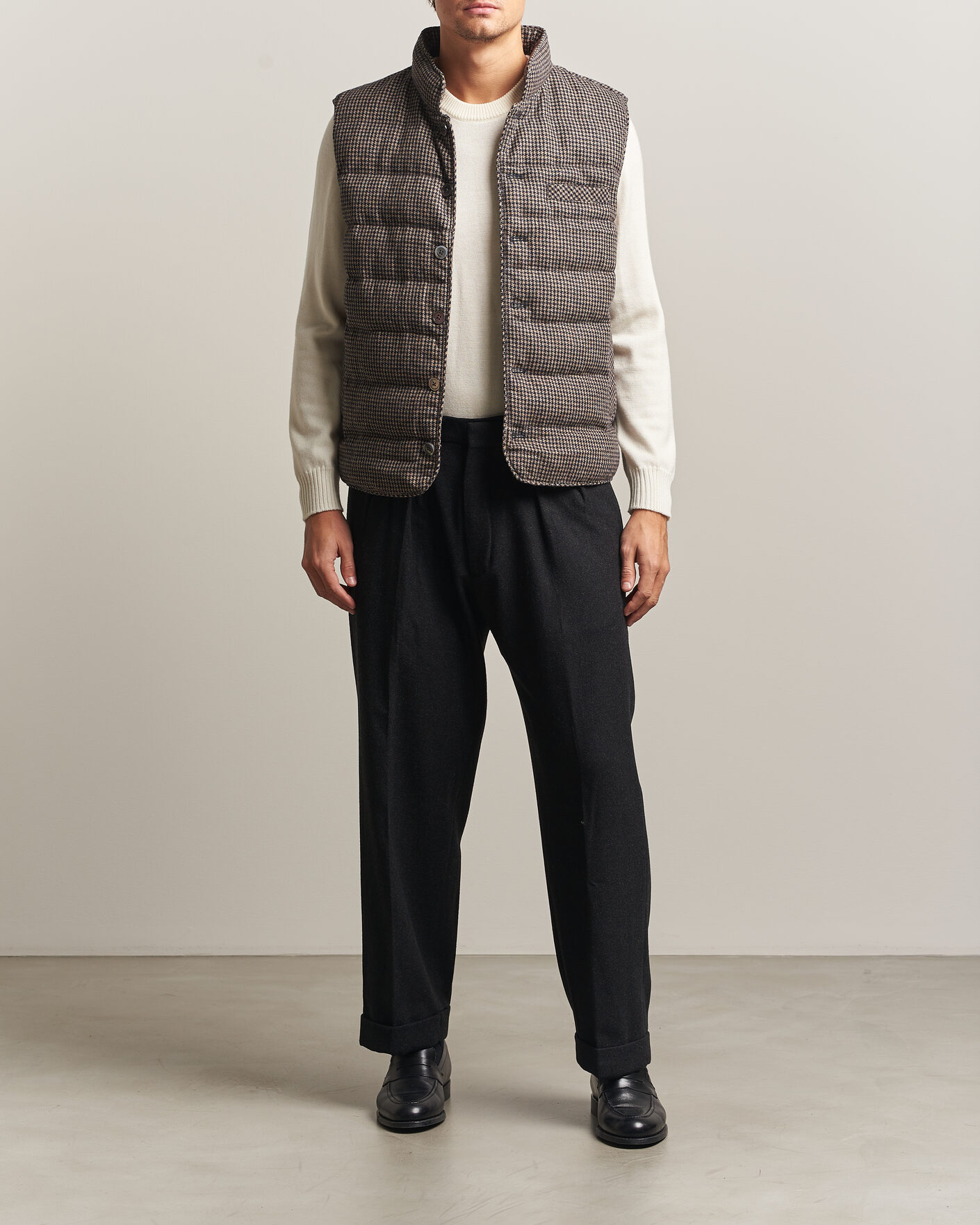 Herre | Veste | Stenströms | Padded Houndstooth Wool Vest Brown