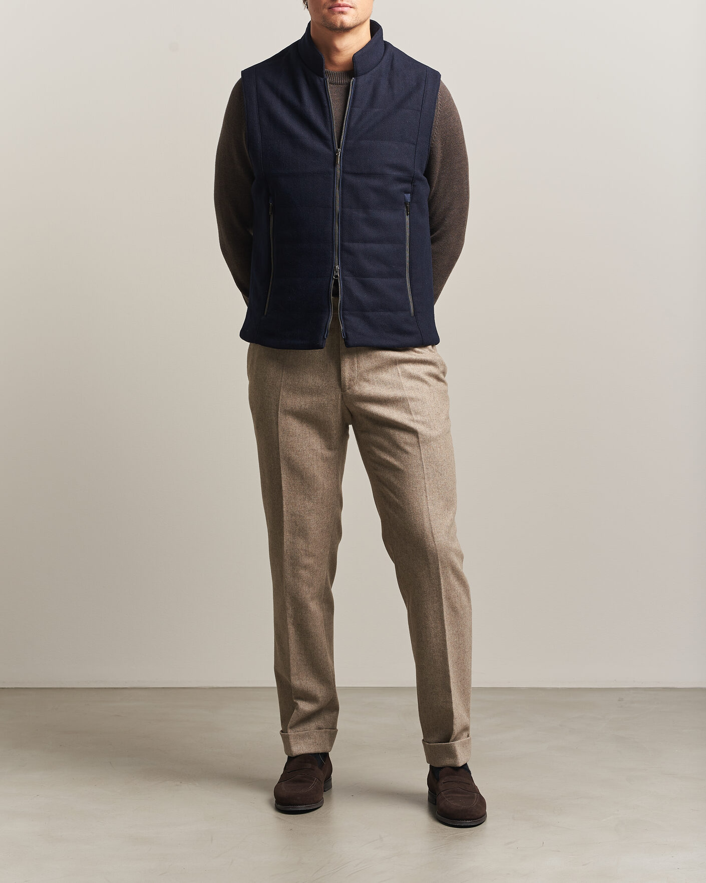 Herre | Veste | Stenströms | Wool Alcantara Detail Light Padded Vest Navy