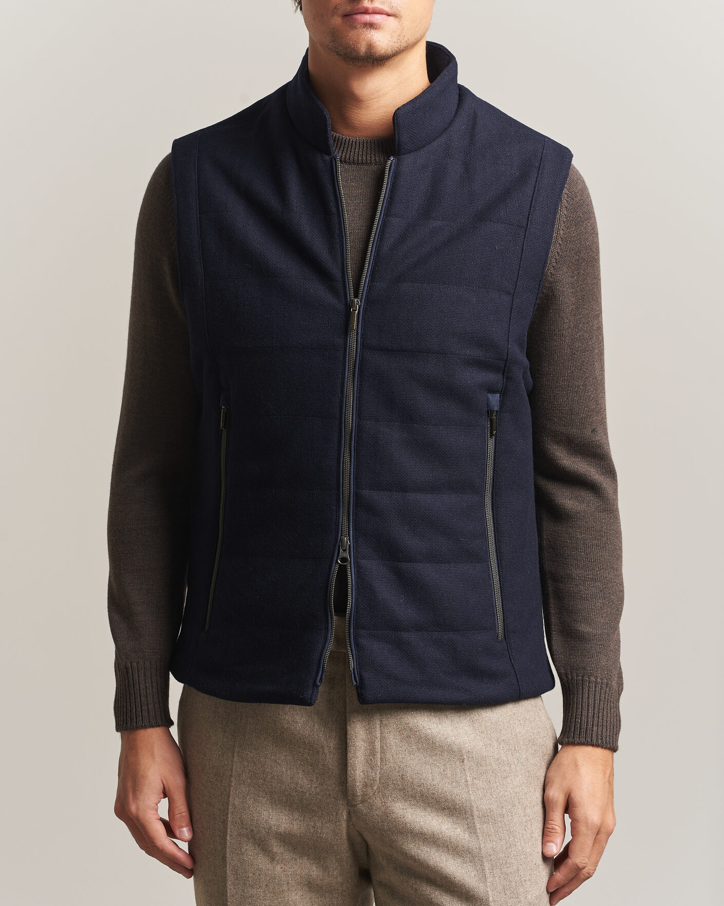 Herre | Veste | Stenströms | Wool Alcantara Detail Light Padded Vest Navy
