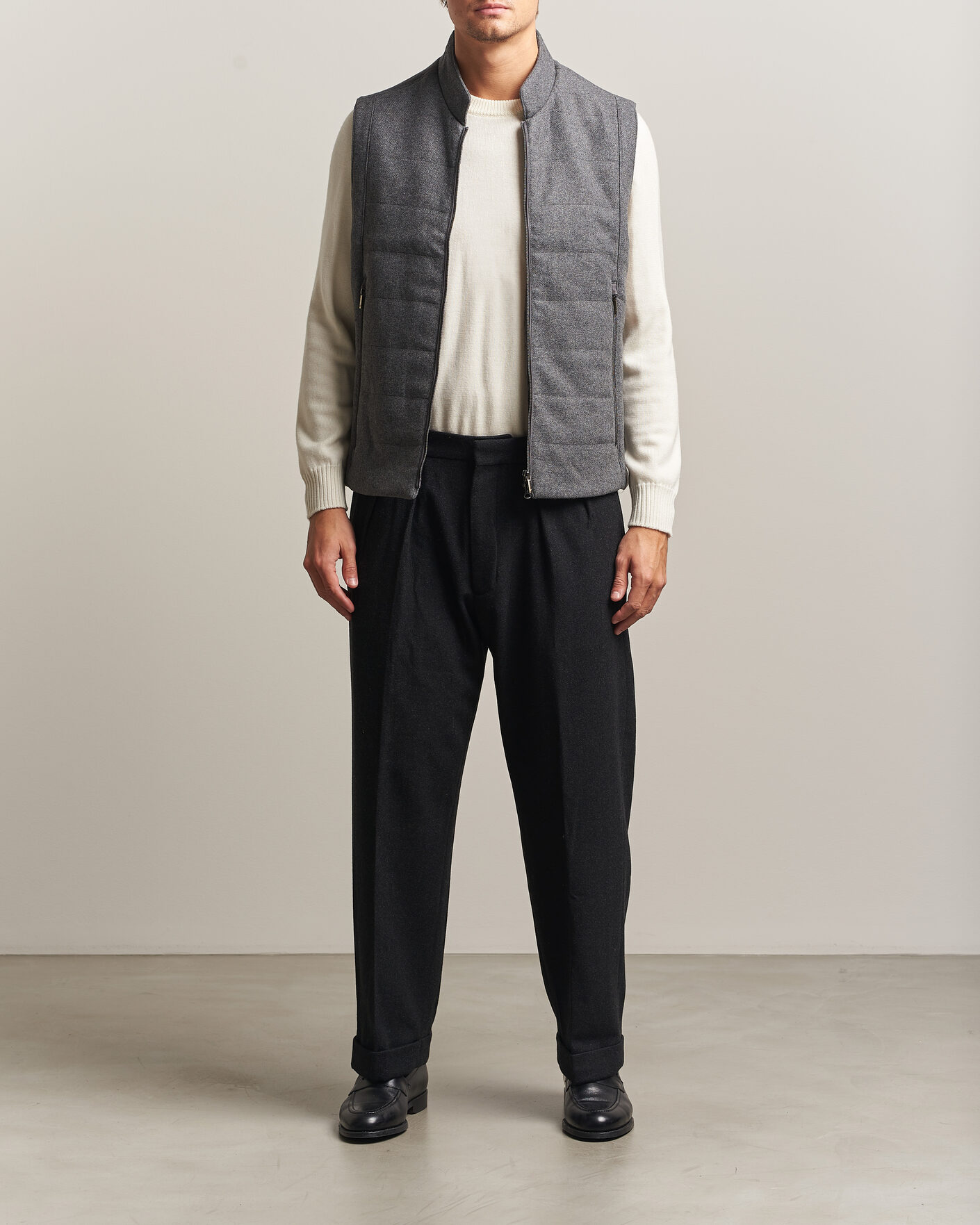 Herre | Veste | Stenströms | Wool Alcantara Detail Light Padded Vest Grey