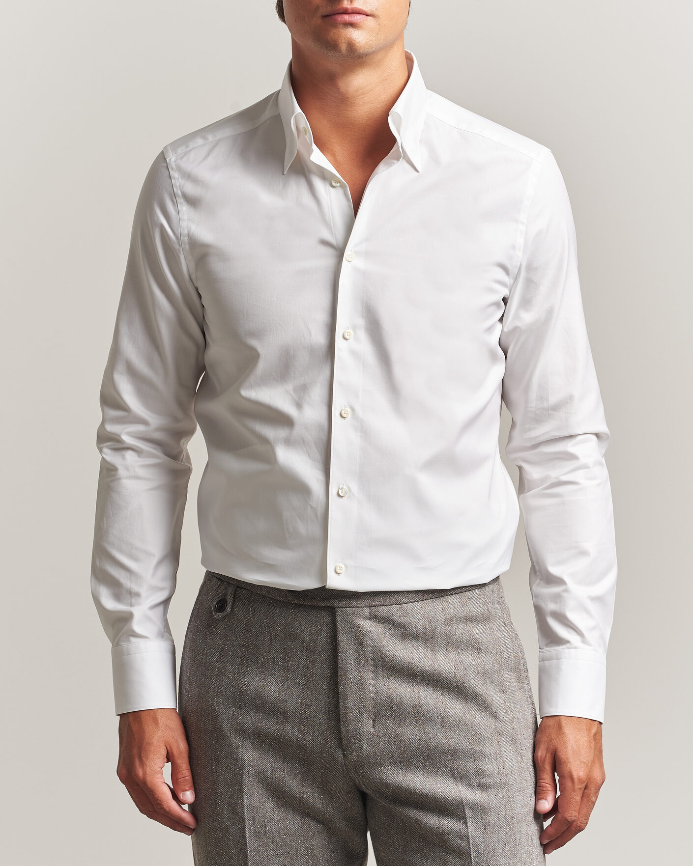 Herre | Skjorter | Stenströms | Slimline Twofold Cotton Button Under Shirt White