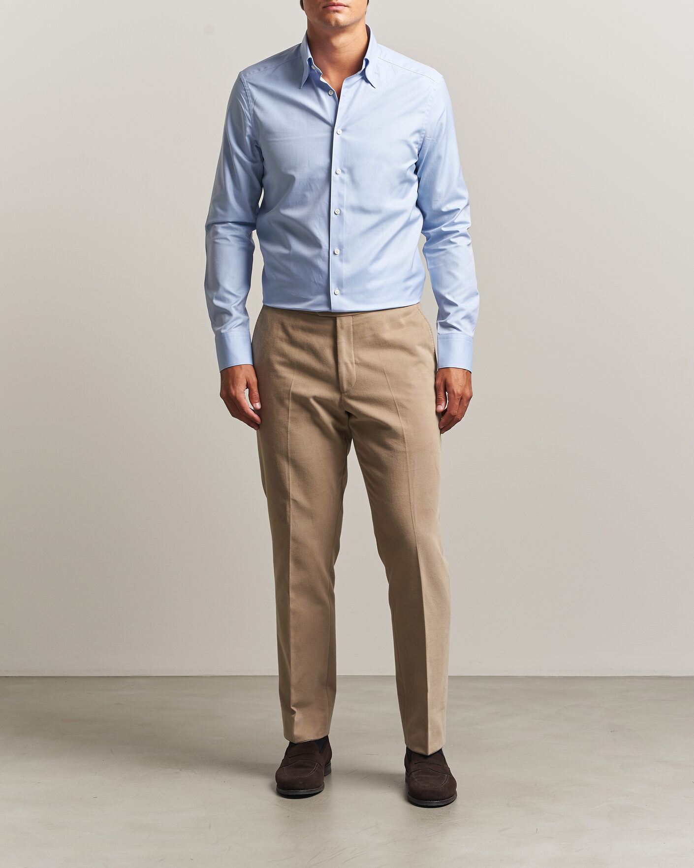 Herre | Skjorter | Stenströms | Slimline Twofold Cotton Button Under Shirt Blue