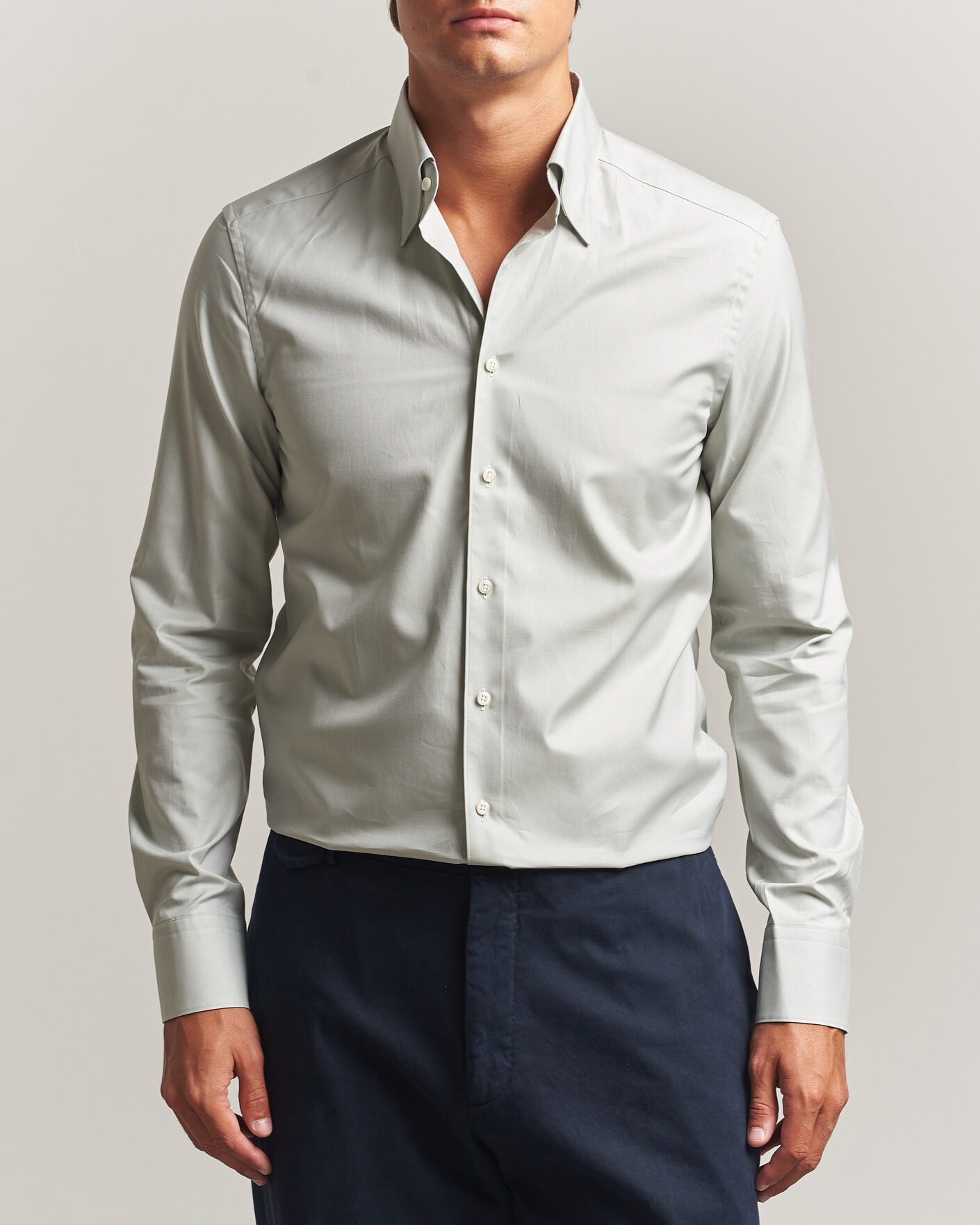 Herre | Skjorter | Stenströms | Slimline Twofold Cotton Button Under Shirt Green