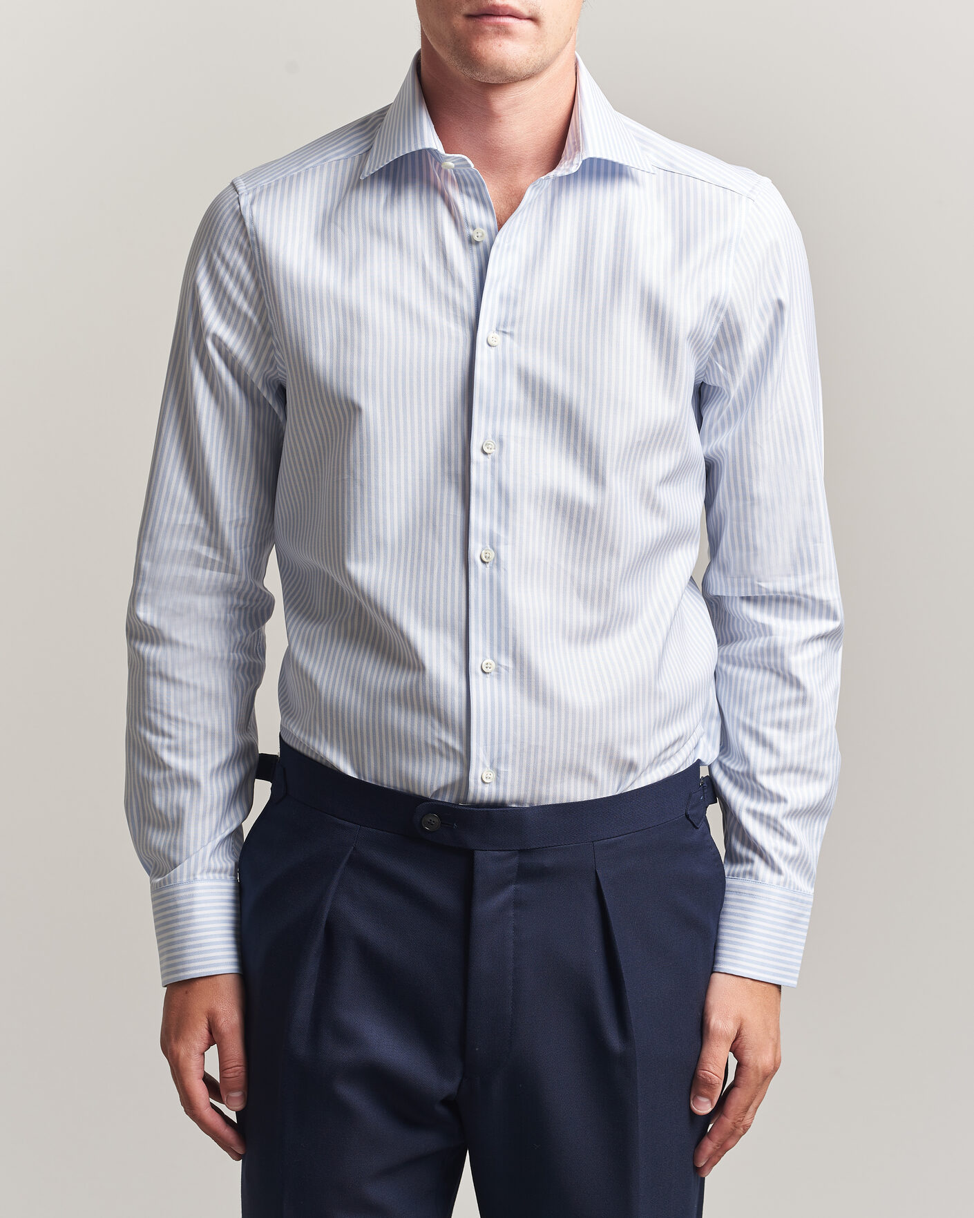 Herre | Skjorter | Stenströms | Slimline Twofold Cotton Stripe Shirt Light Blue