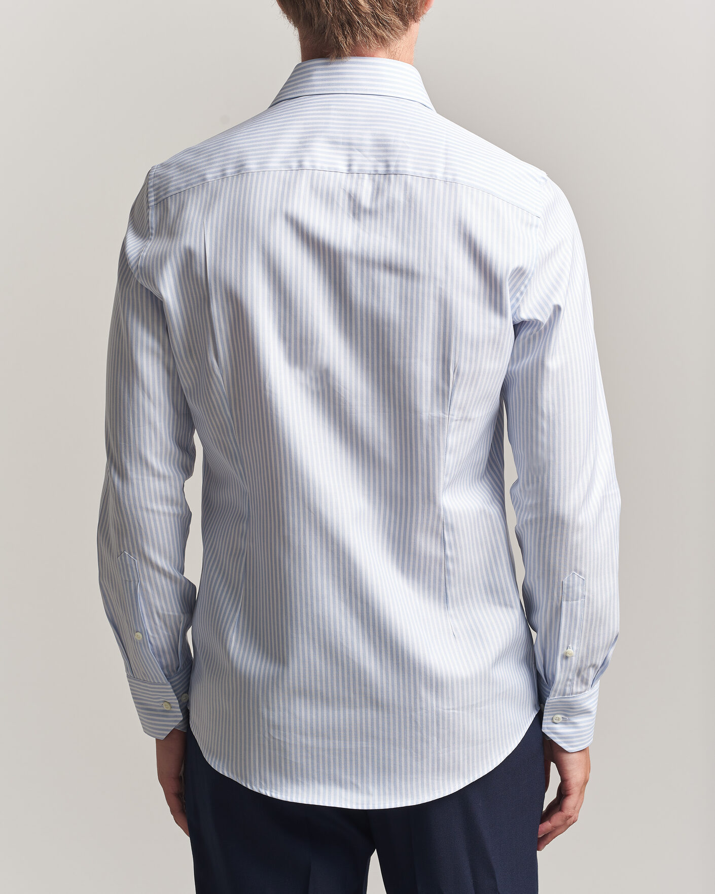 Herre | Skjorter | Stenströms | Slimline Twofold Cotton Stripe Shirt Light Blue