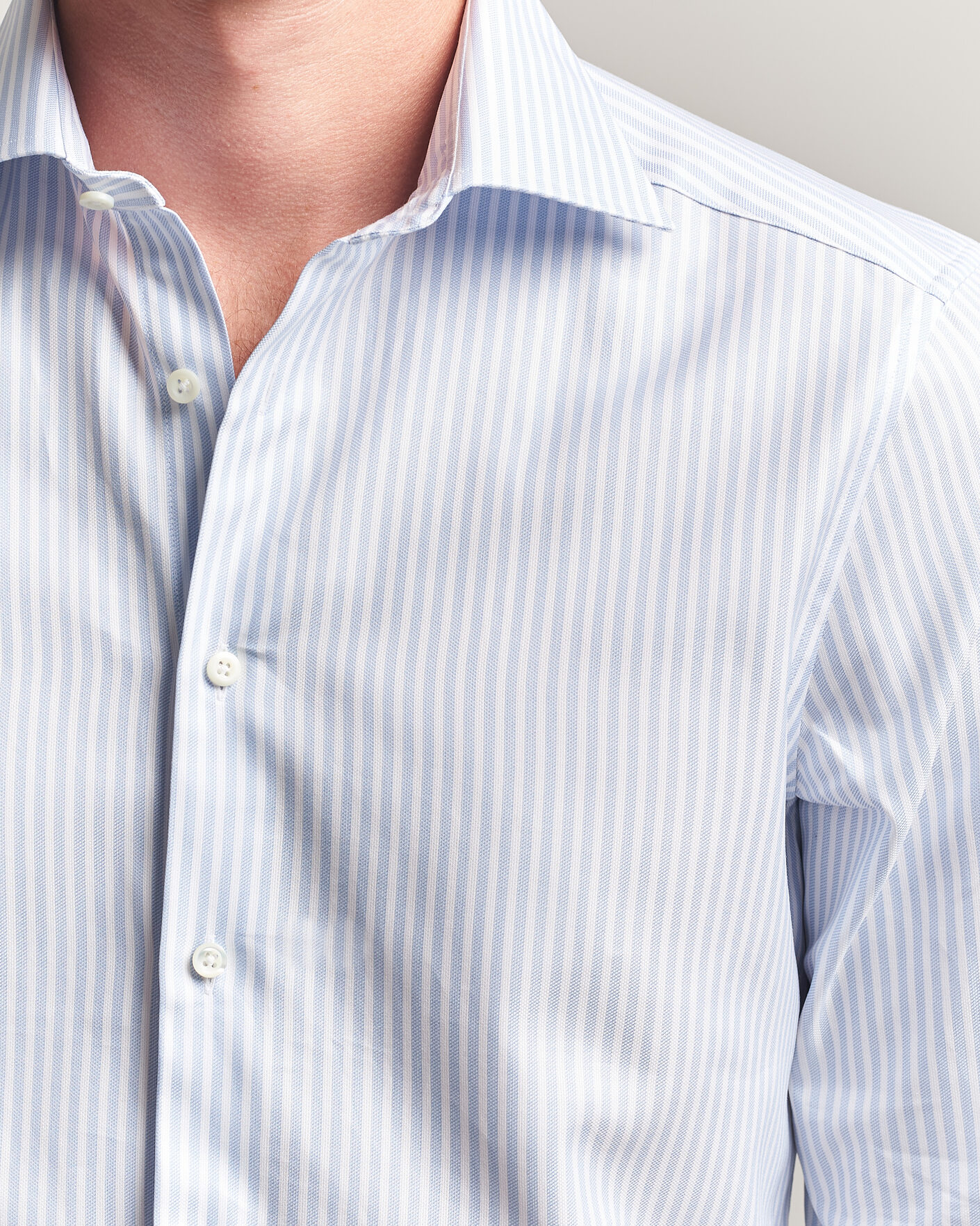 Herre | Skjorter | Stenströms | Slimline Twofold Cotton Stripe Shirt Light Blue