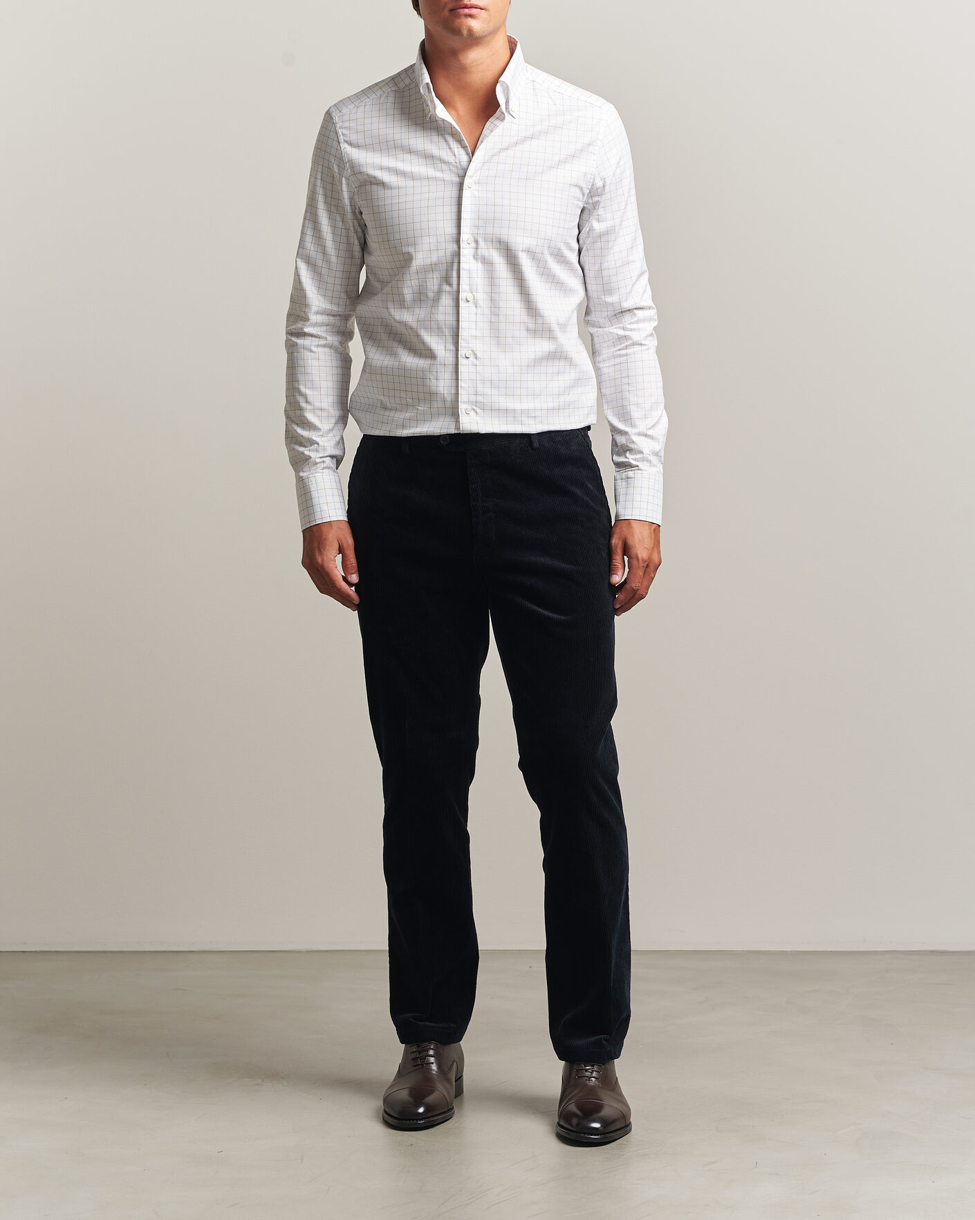 Herre | Skjorter | Stenströms | Slimline Oxford Tattersall Shirt White