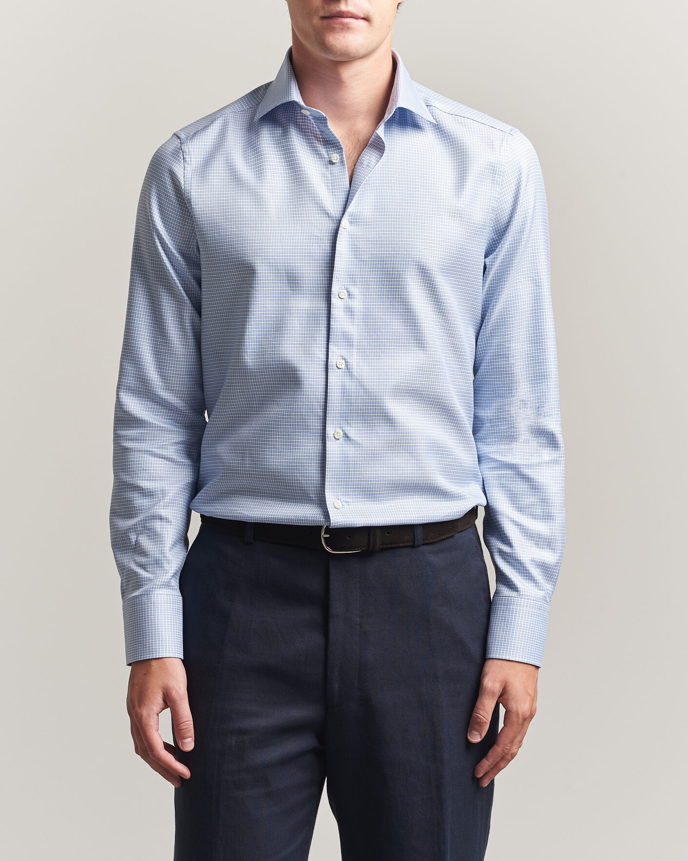 Herre | Skjorter | Stenströms | Slimline Twofold Houndstooth Shirt Blue