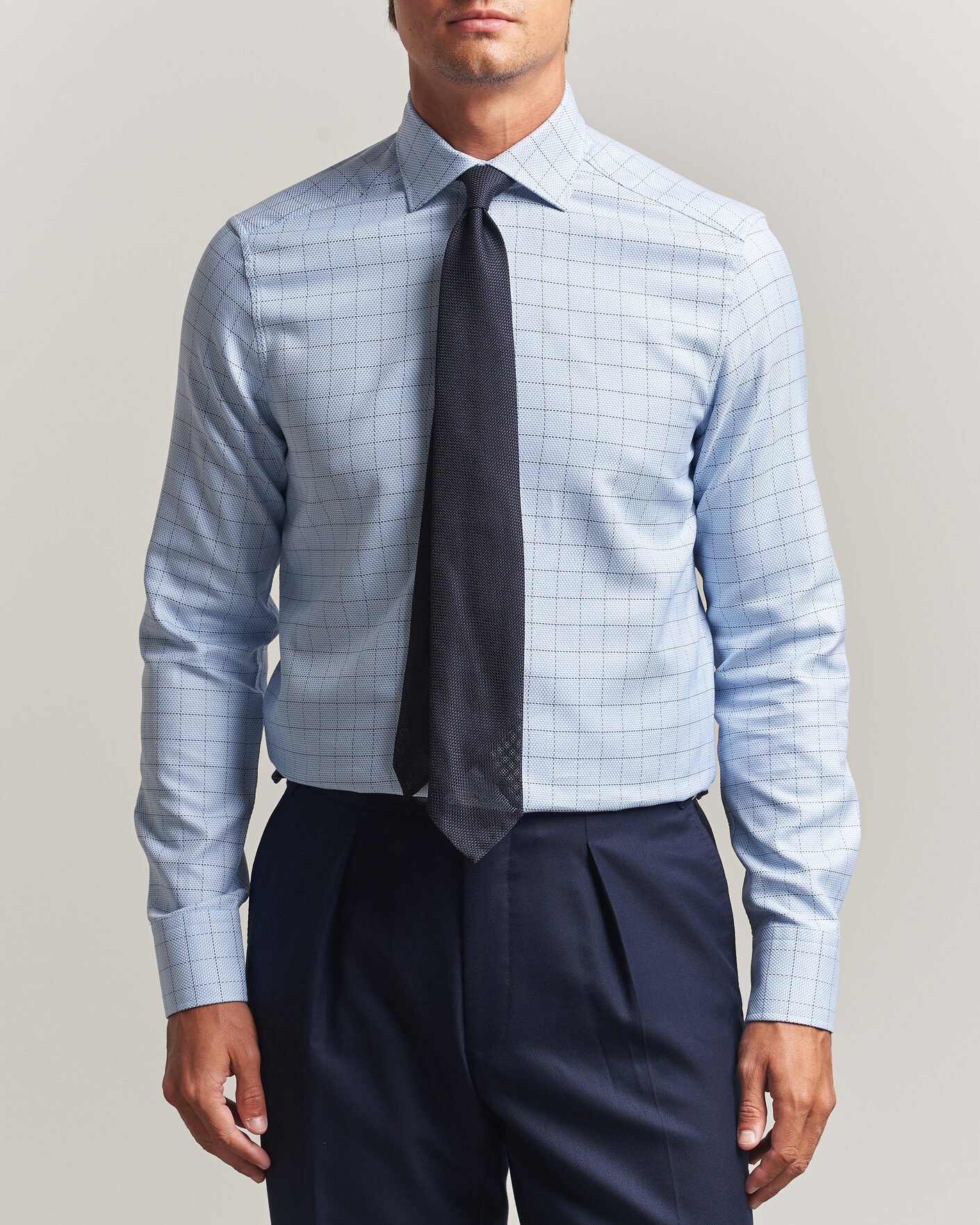 Herre | Skjorter | Stenströms | Slimline Twofold Structure Check Shirt Blue