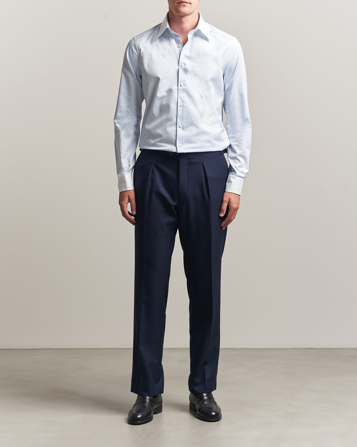 Herre | Skjorter | Stenströms | Slimline White Collar Whinchester Shirt Blue