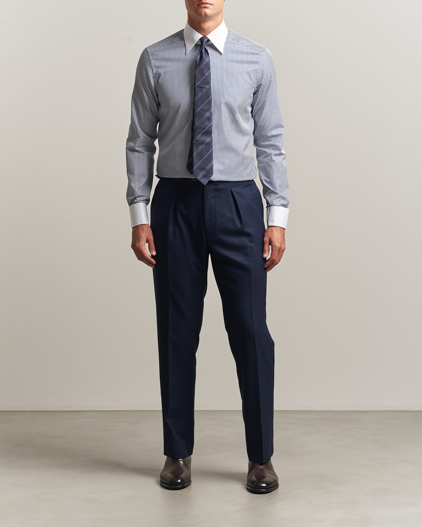 Herre | Skjorter | Stenströms | Slimline White Collar Stripe Whinchester Shirt Blue