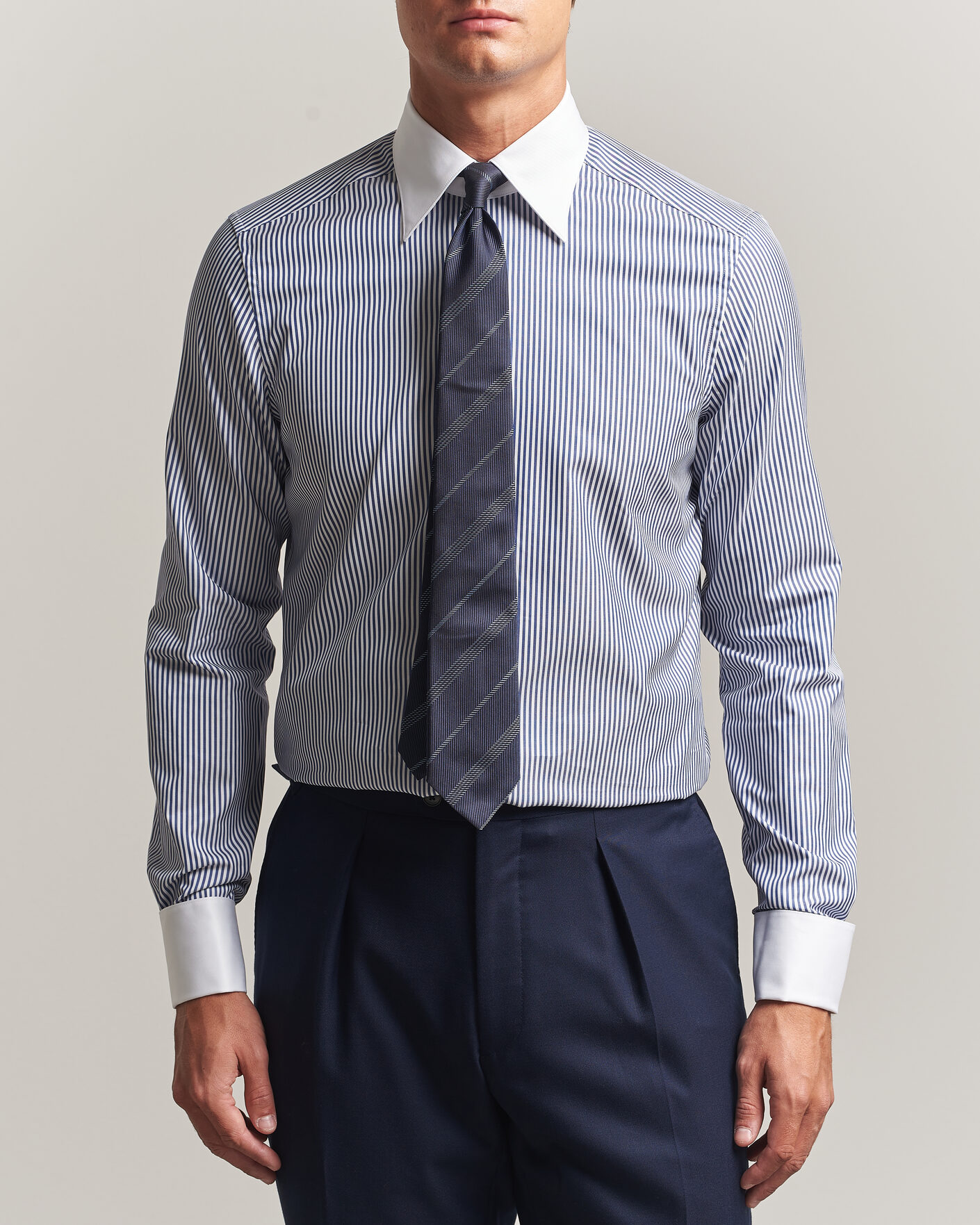 Herre | Skjorter | Stenströms | Slimline White Collar Stripe Whinchester Shirt Blue
