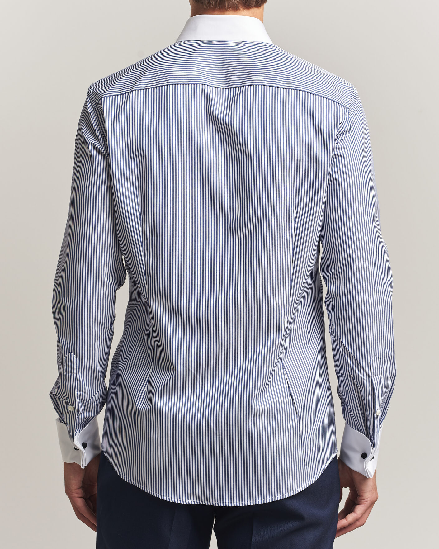 Herre | Skjorter | Stenströms | Slimline White Collar Stripe Whinchester Shirt Blue