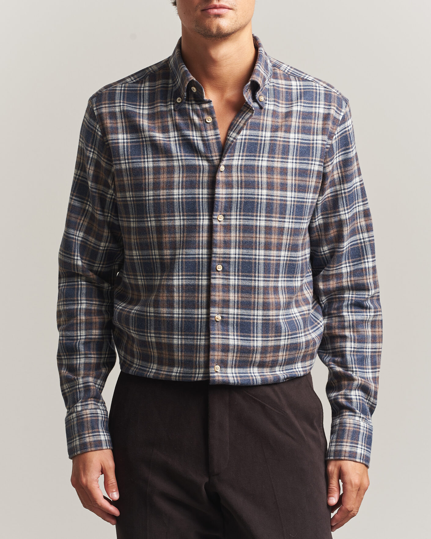 Herre | Skjorter | Stenströms | Regular Fit Check Cut Away Flannel Shirt Navy