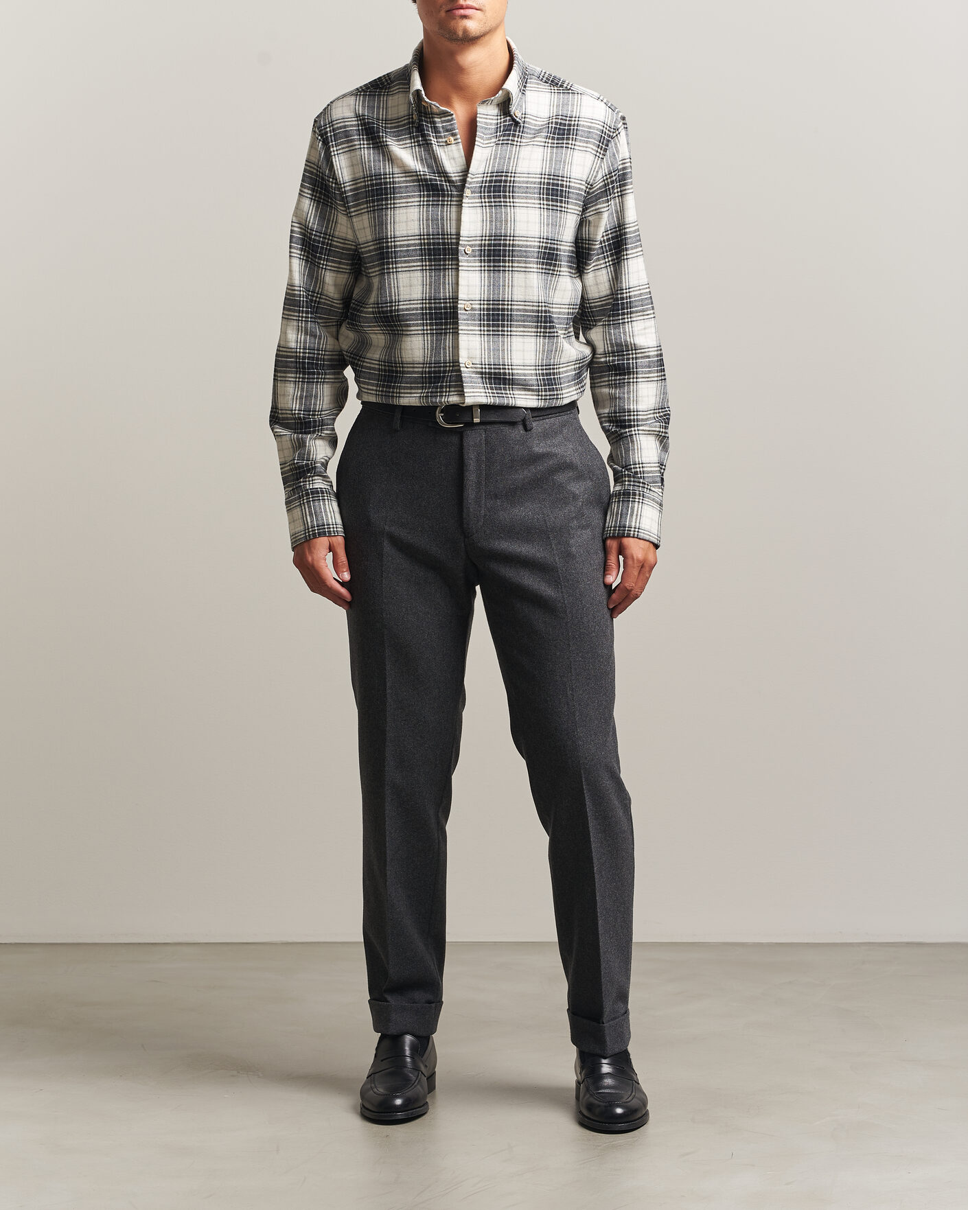 Herre | Skjorter | Stenströms | Regular Fit Check Button Down Flannel Shirt Grey