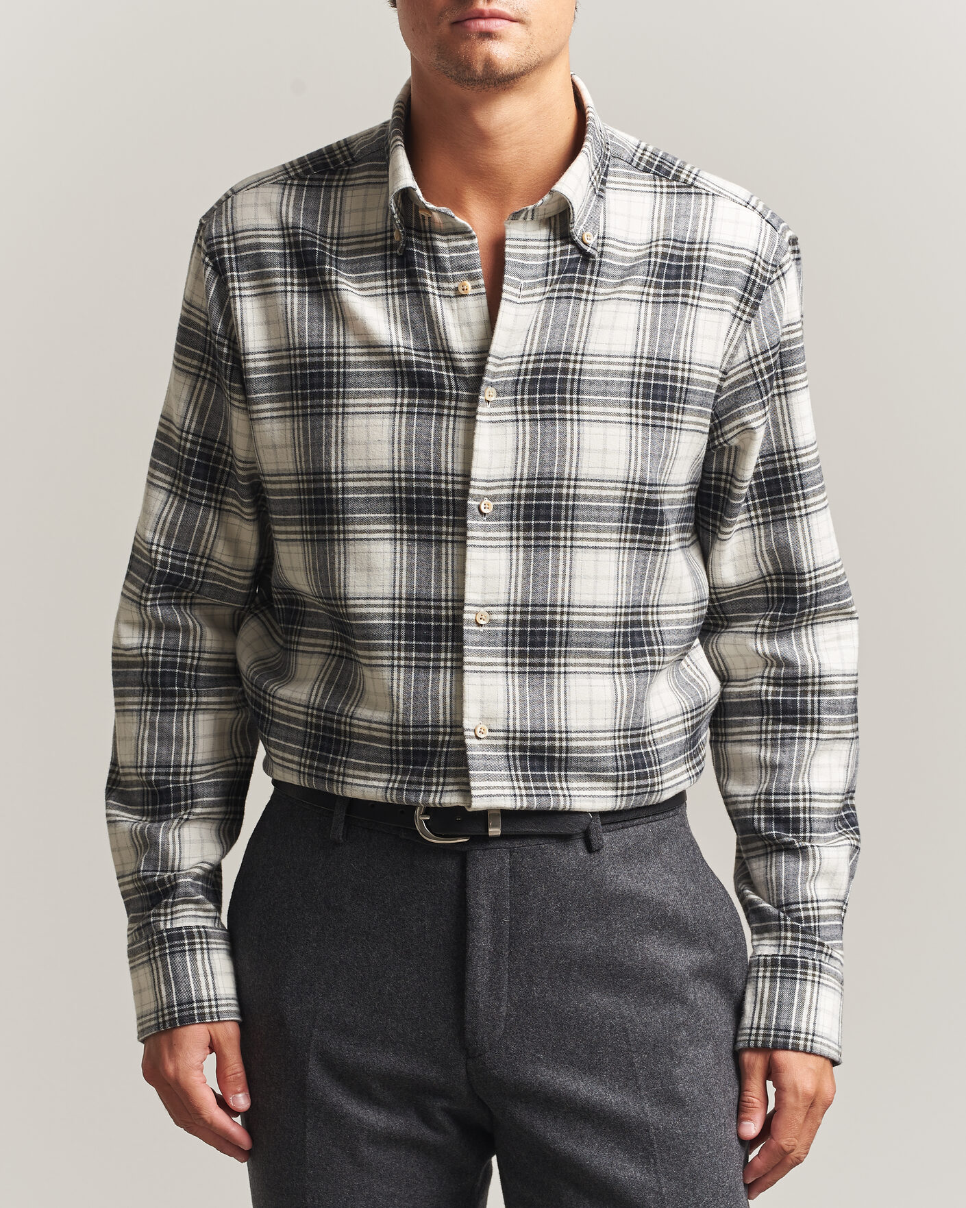 Herre | Skjorter | Stenströms | Regular Fit Check Button Down Flannel Shirt Grey