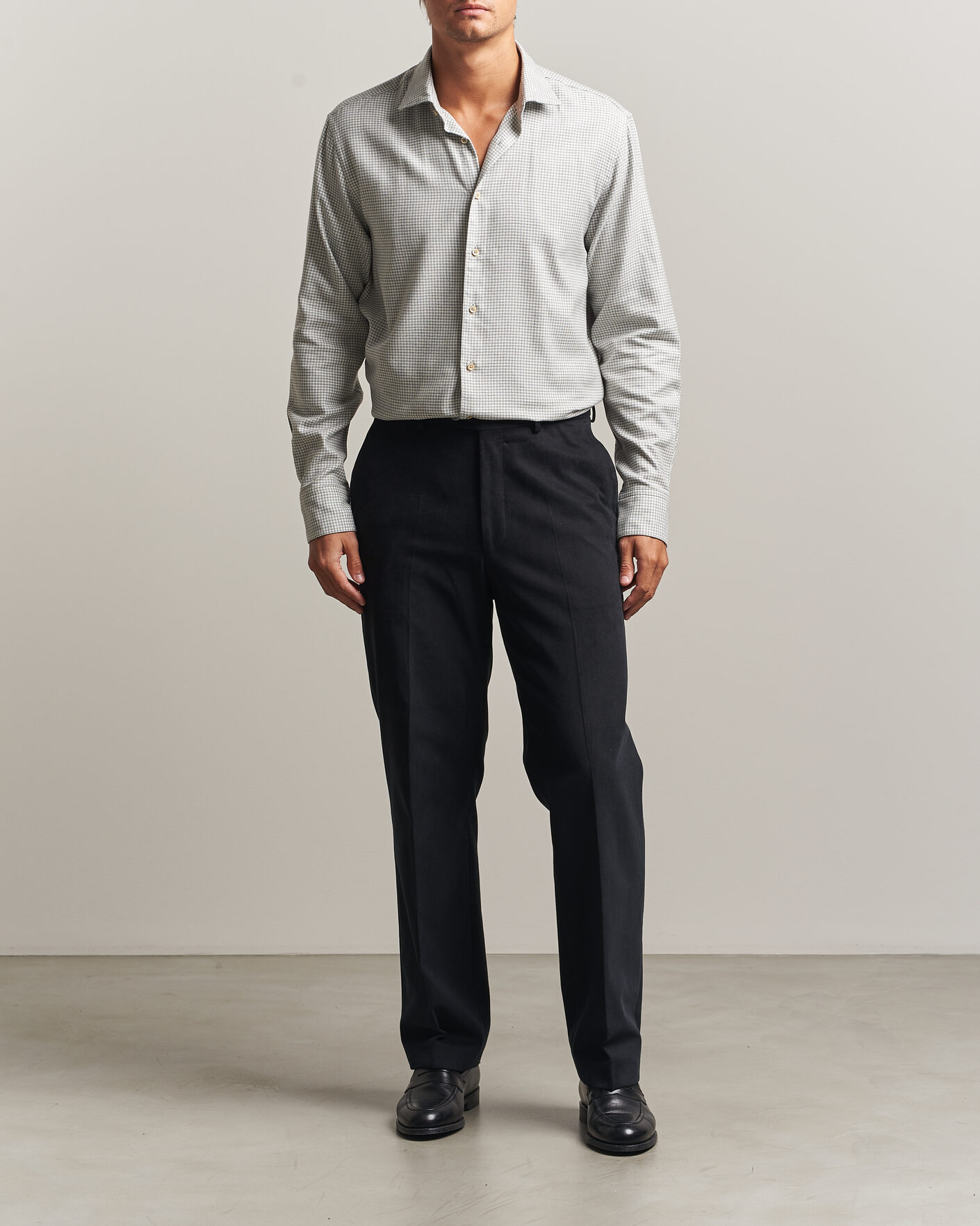 Herre | Skjorter | Stenströms | Regular Fit Houndstooth Flannel Shirt Grey