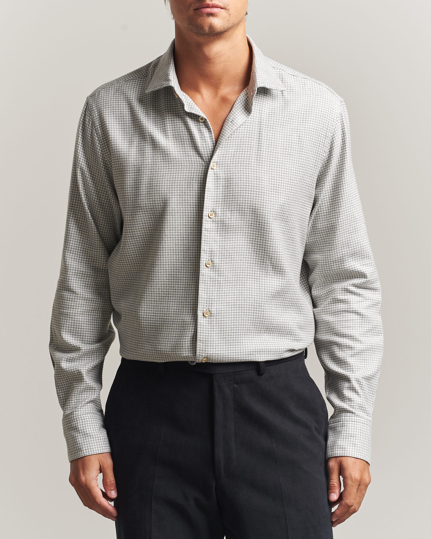 Herre | Skjorter | Stenströms | Regular Fit Houndstooth Flannel Shirt Grey
