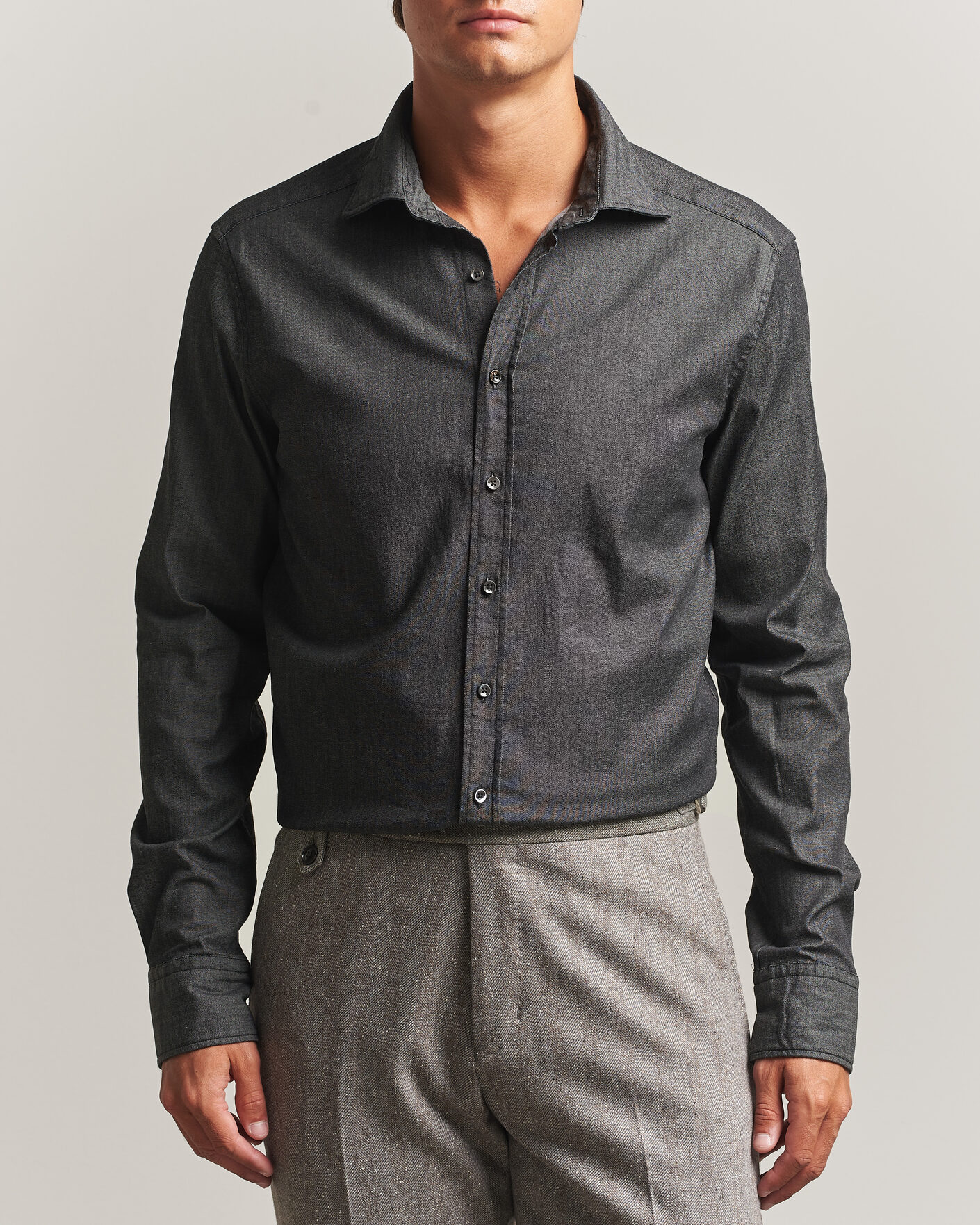 Herre | Skjorter | Stenströms | Slimline Garment Washed Shirt Black Denim
