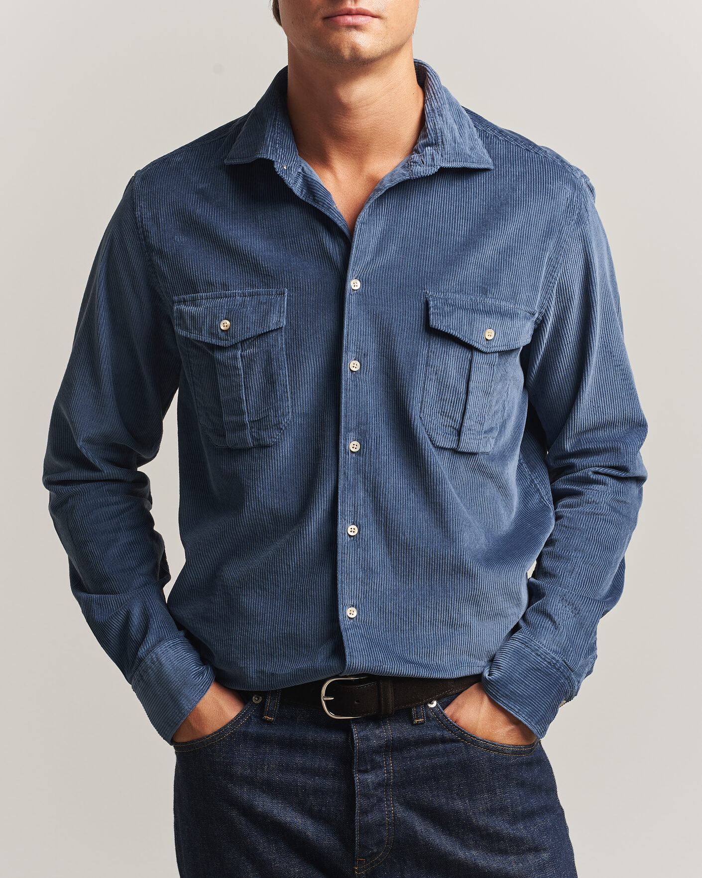 Herre | Skjorter | Stenströms | Regular Fit Cord Pocket Shirt Blue