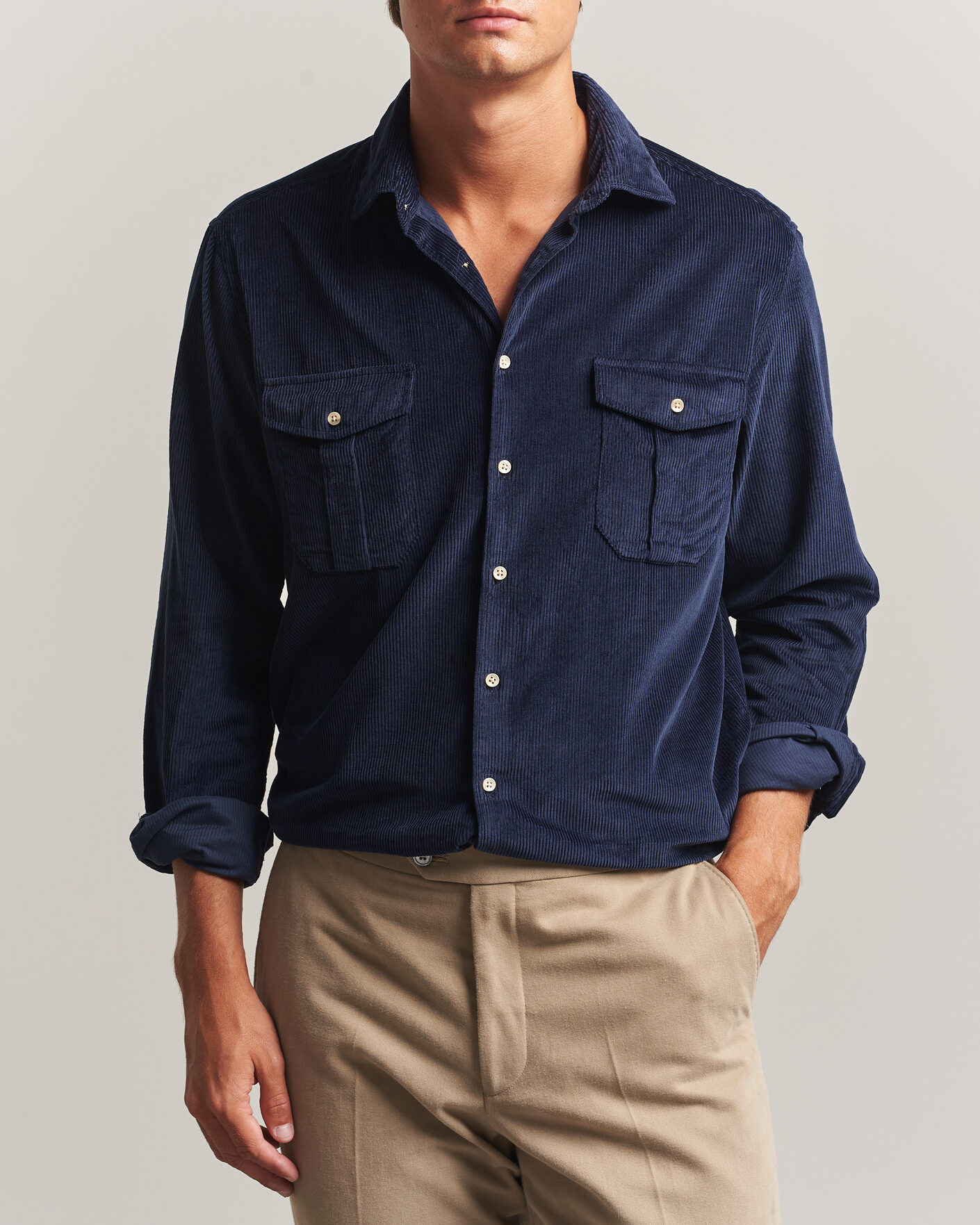 Herre | Skjorter | Stenströms | Regular Fit Cord Pocket Shirt Navy