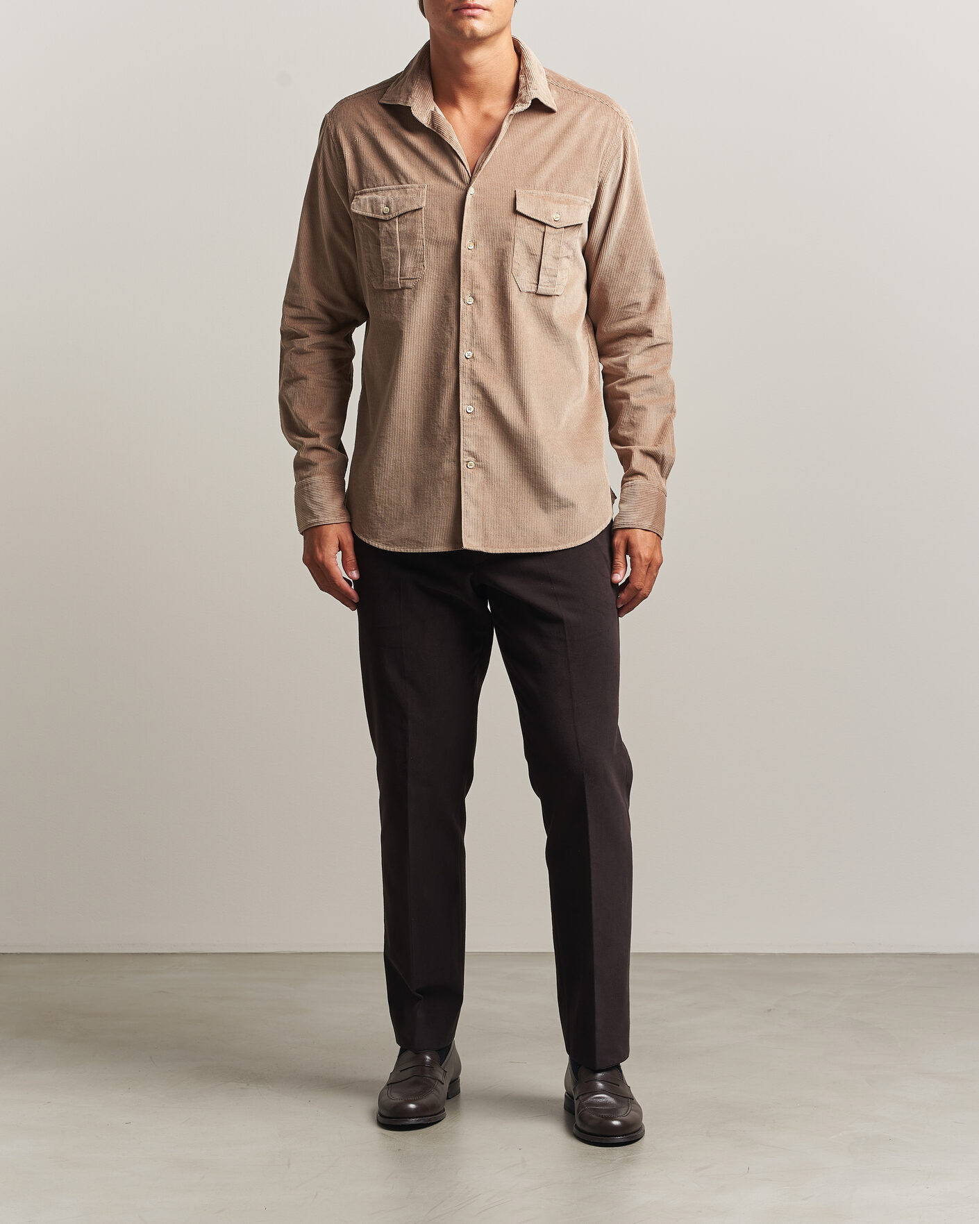 Herre | Skjorter | Stenströms | Regular Fit Cord Pocket Shirt Light Brown