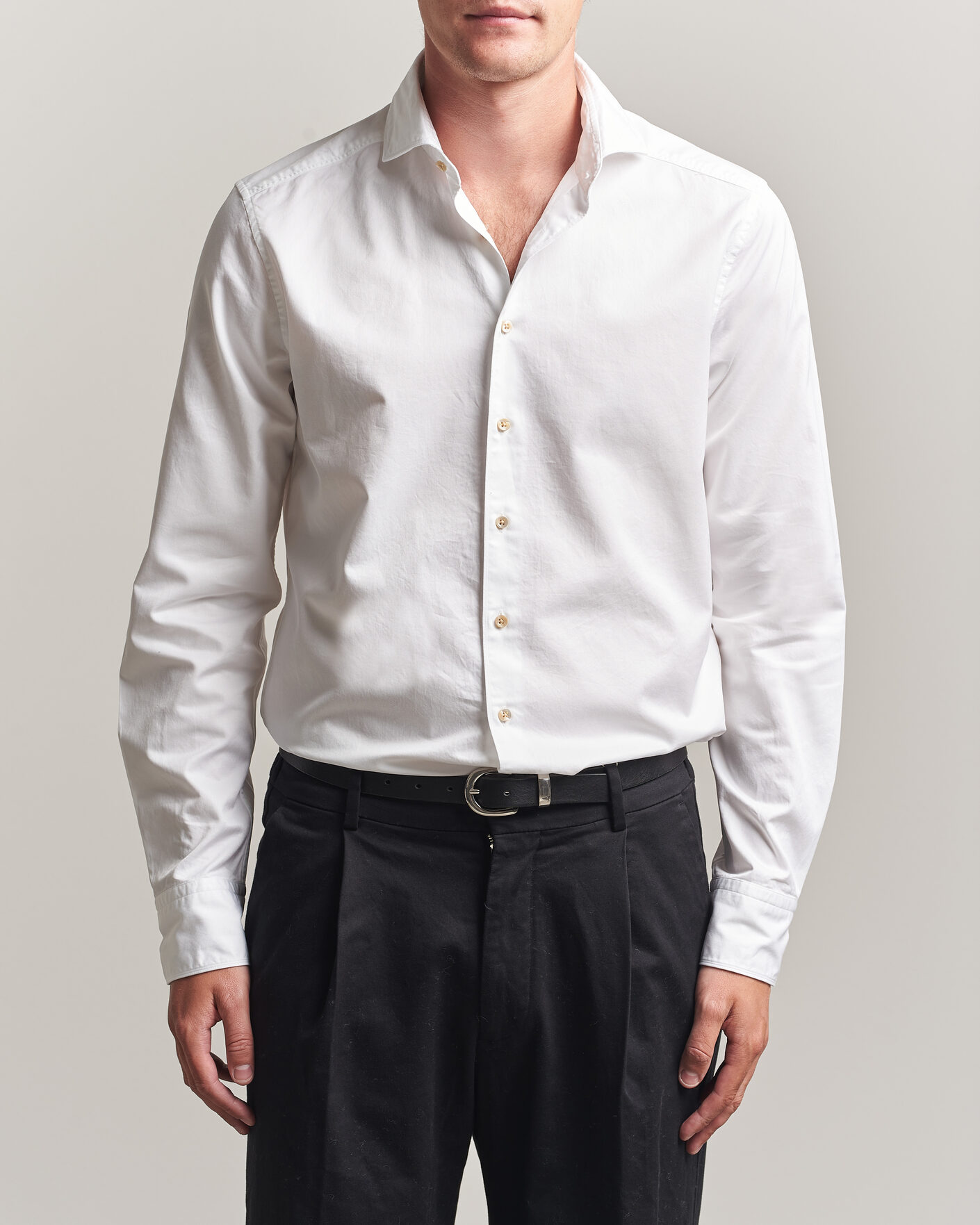 Herre | Skjorter | Stenströms | Slimline Washed Cotton Twill Cut Away Shirt White