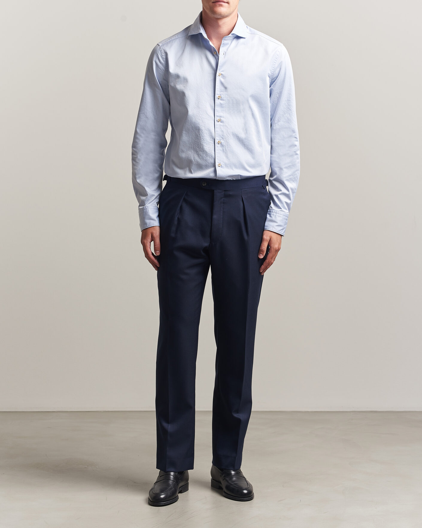 Herre | Skjorter | Stenströms | Slimline Washed Cotton Twill Cut Away Shirt Blue