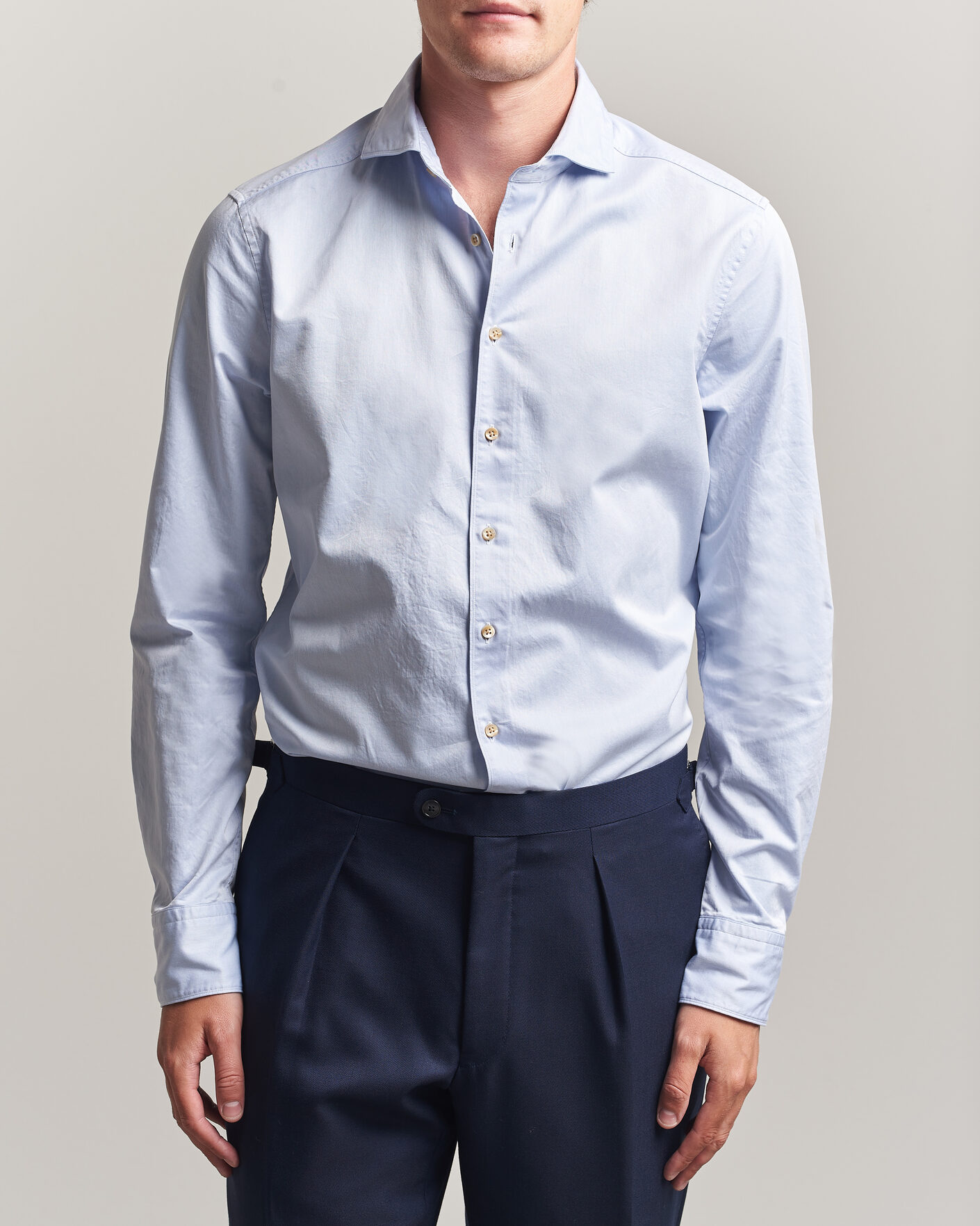 Herre | Skjorter | Stenströms | Slimline Washed Cotton Twill Cut Away Shirt Blue