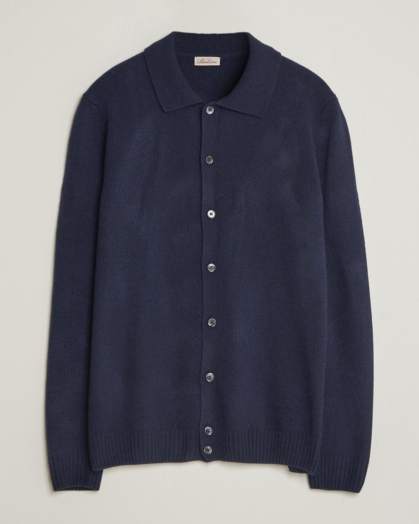 Herre | Trøjer | Stenströms | Brushed Merino Polo Cardigan Navy