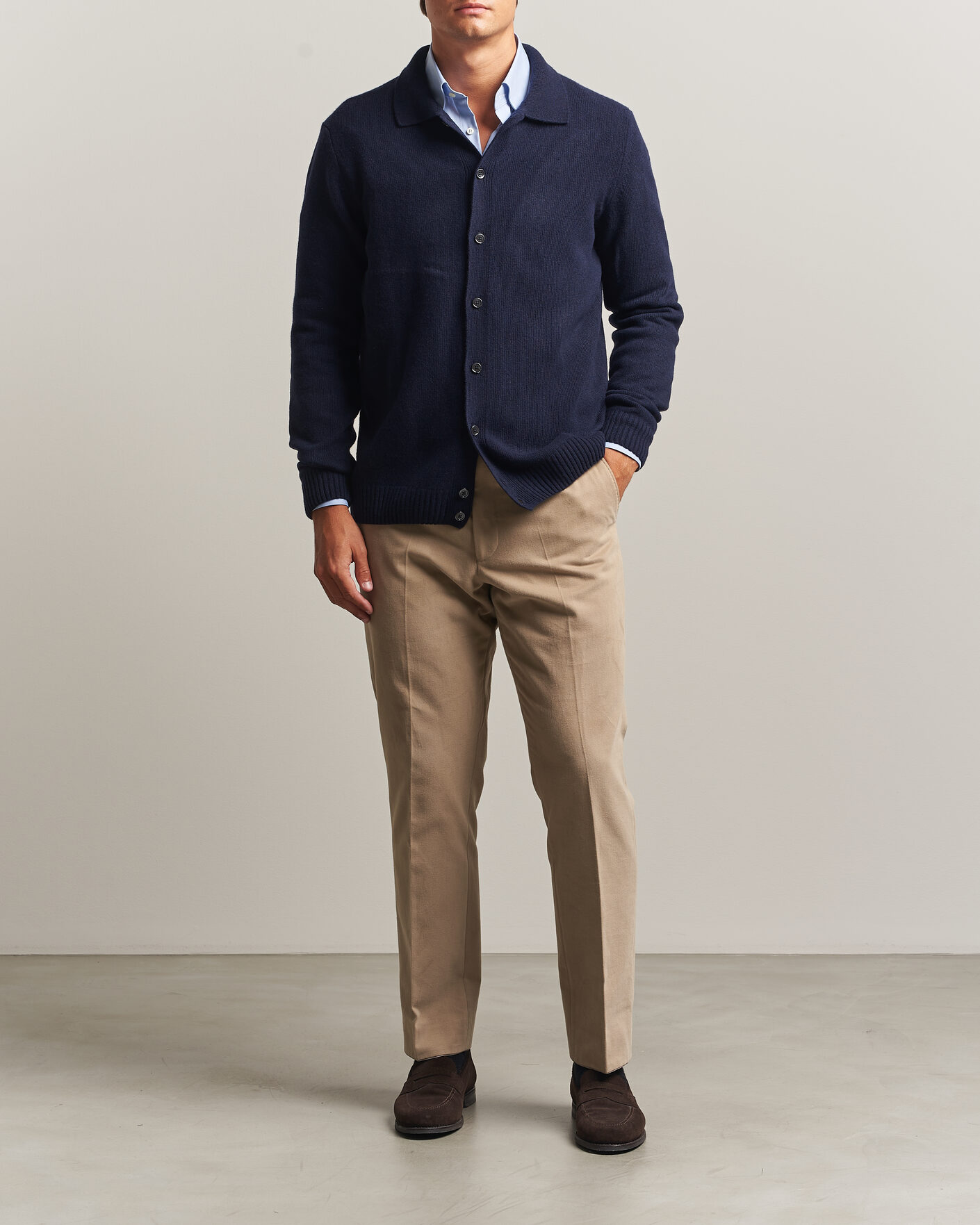 Herre | Trøjer | Stenströms | Brushed Merino Polo Cardigan Navy