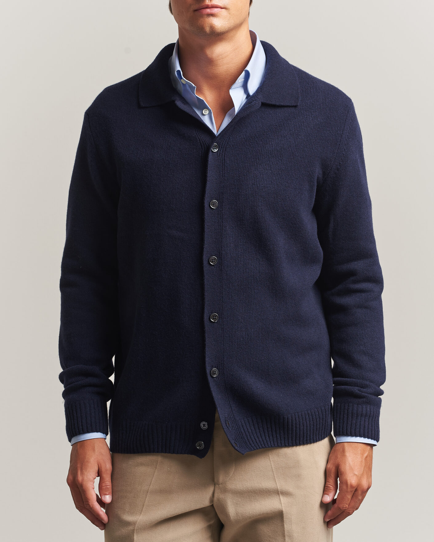Herre | Trøjer | Stenströms | Brushed Merino Polo Cardigan Navy